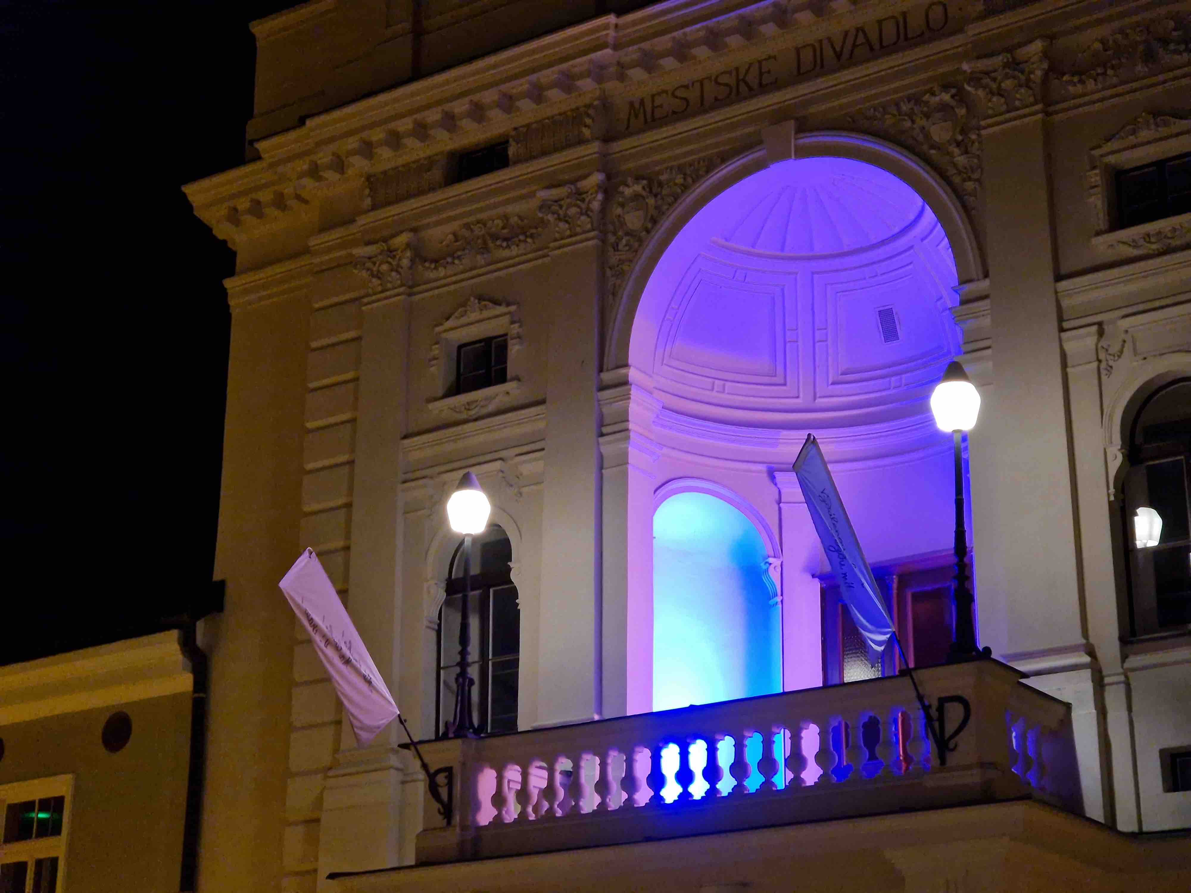illuminated theater entrance