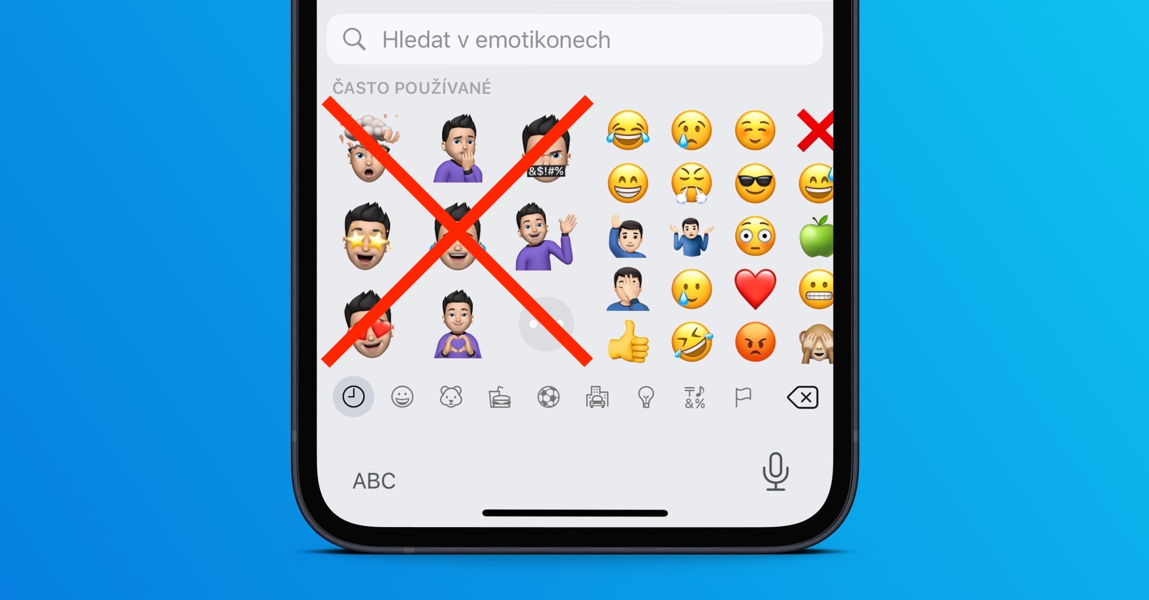 deaktivace nálepek memoji klávesnice ios 15