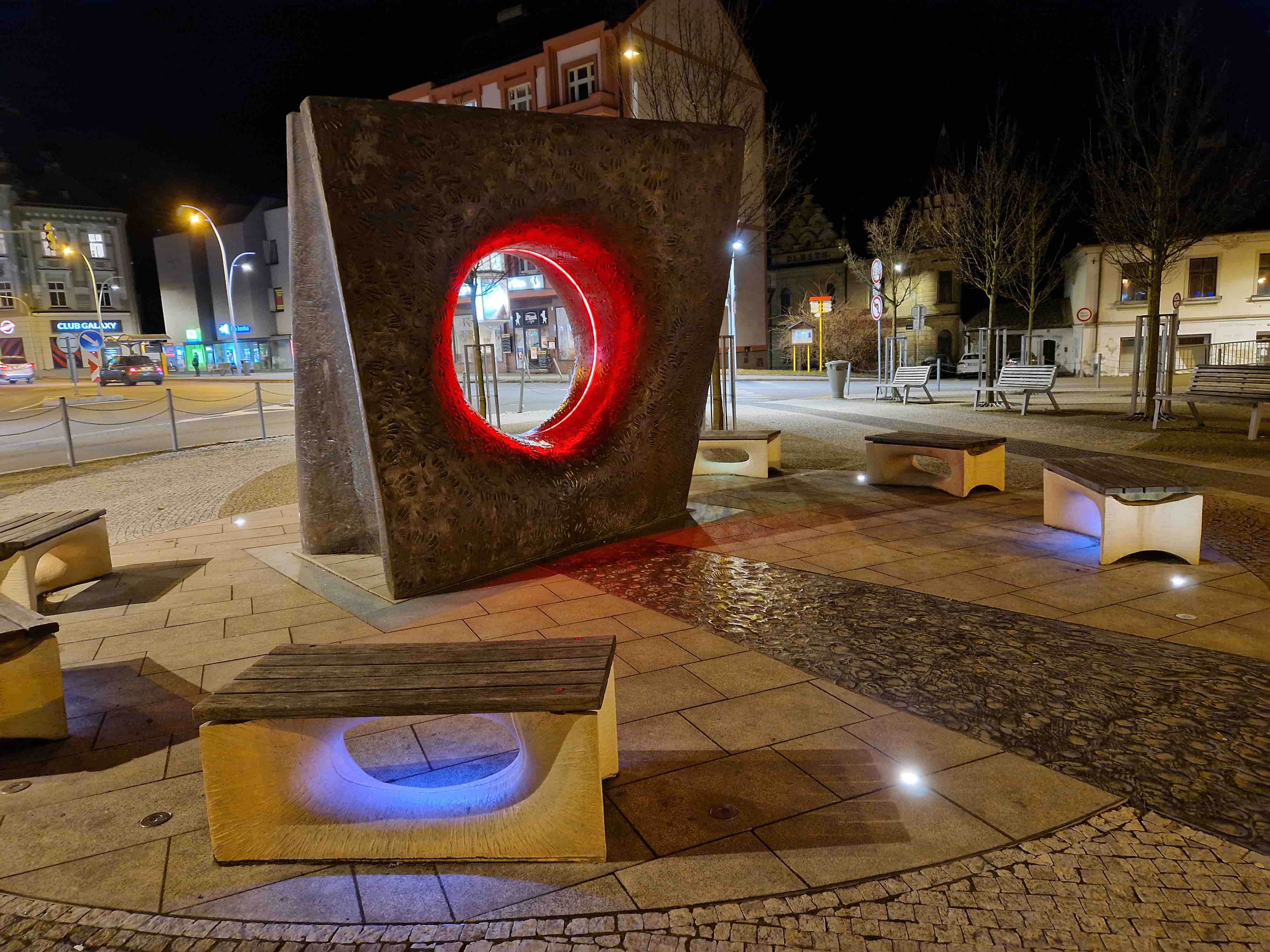modern art sculpture with benches