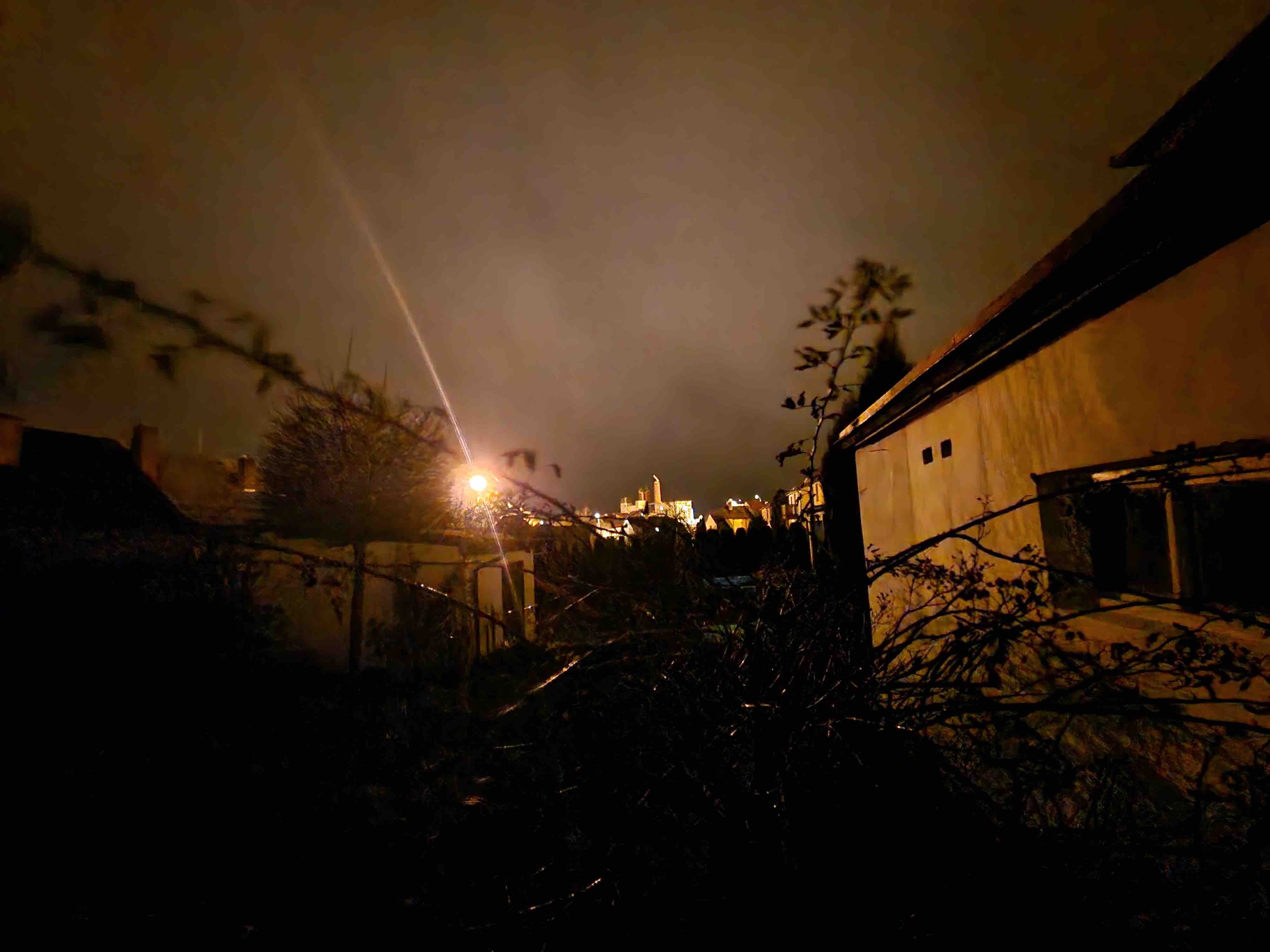 night scene with buildings and light