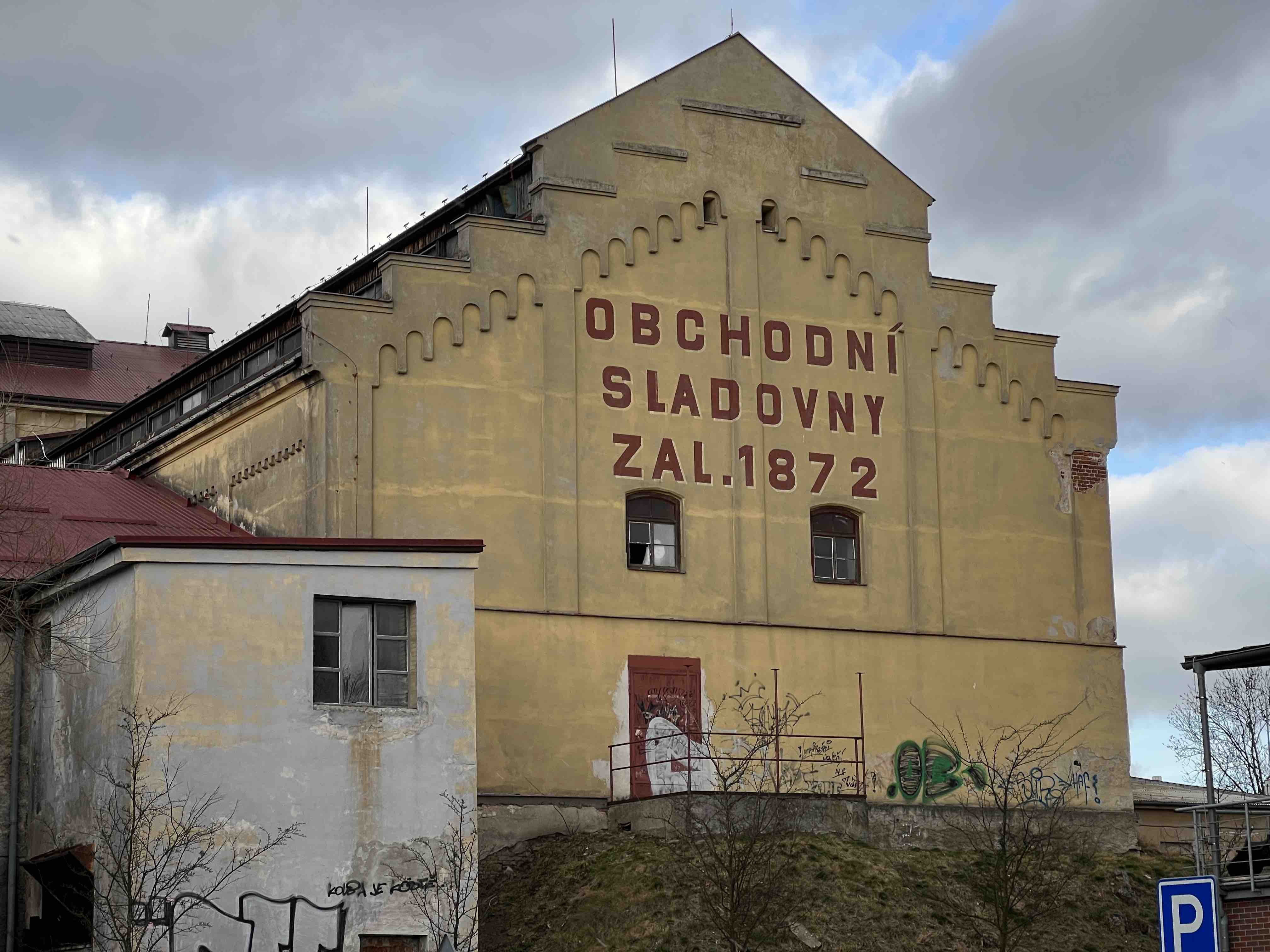old building with sign