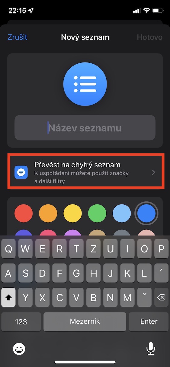 pripominky_ios_chytry_seznam5 připomínky vytvořit chytrý seznam ios 15