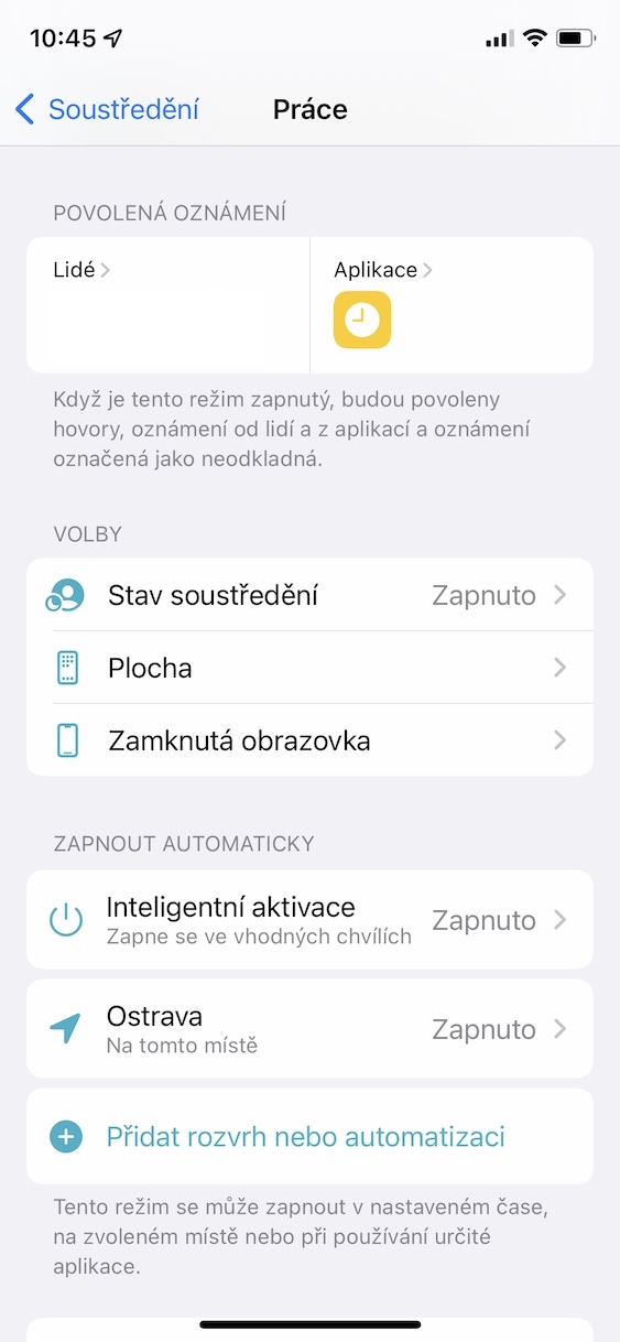 soustredeni_prace_automaticka_aktivace_ios5 soustředění příchod do práce aktivace iphone
