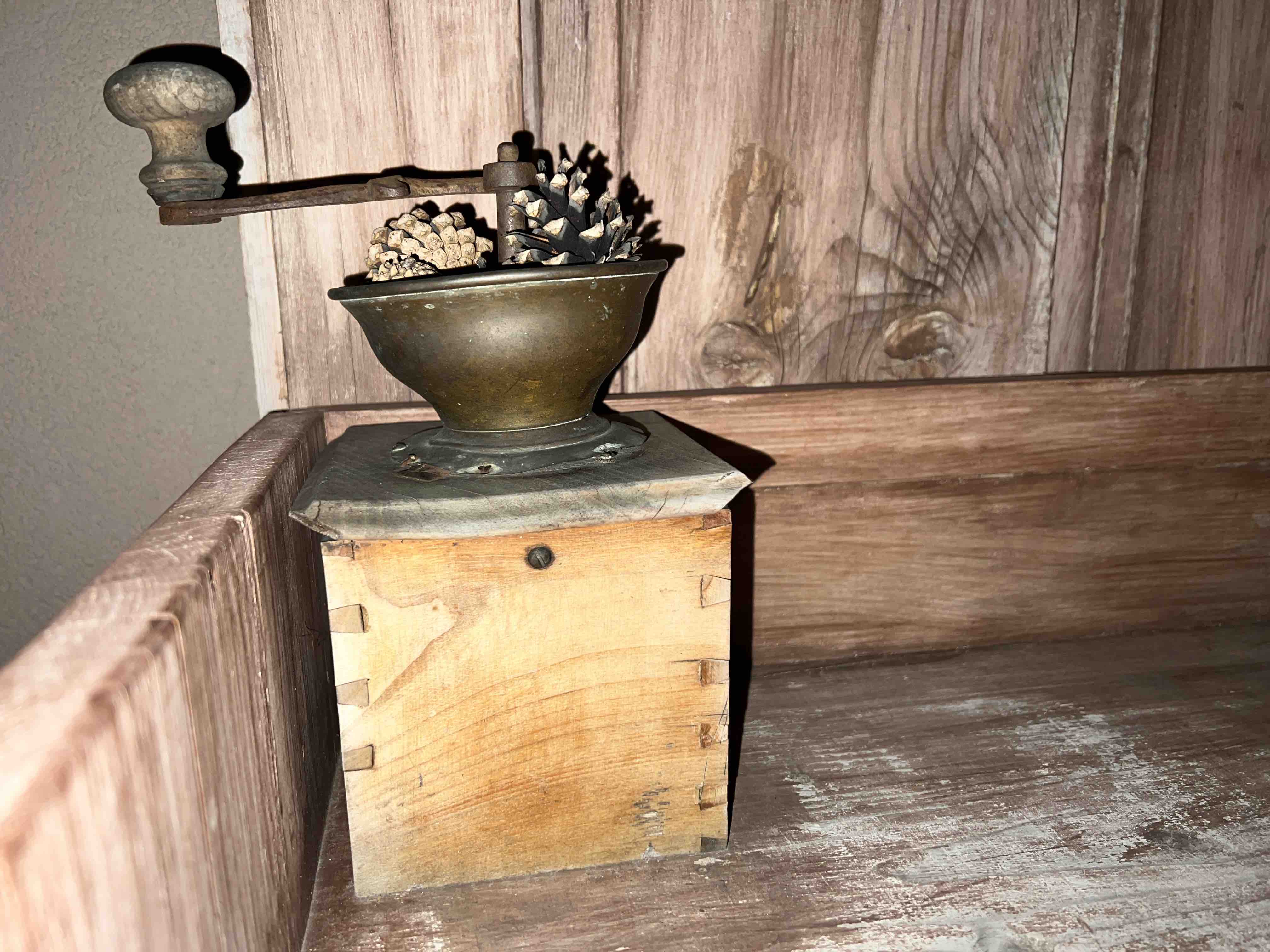 vintage coffee grinder wood