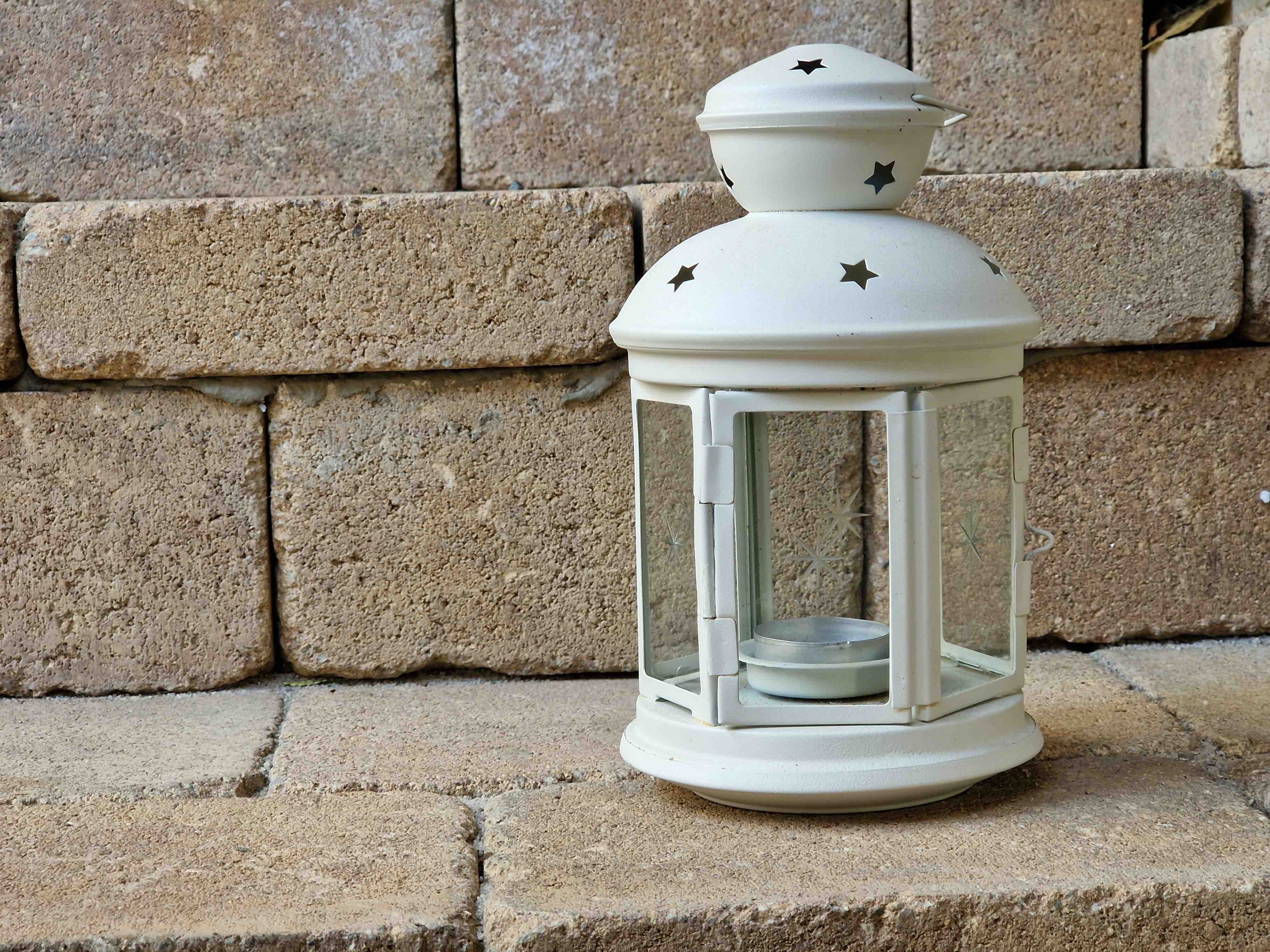 white lantern brick steps