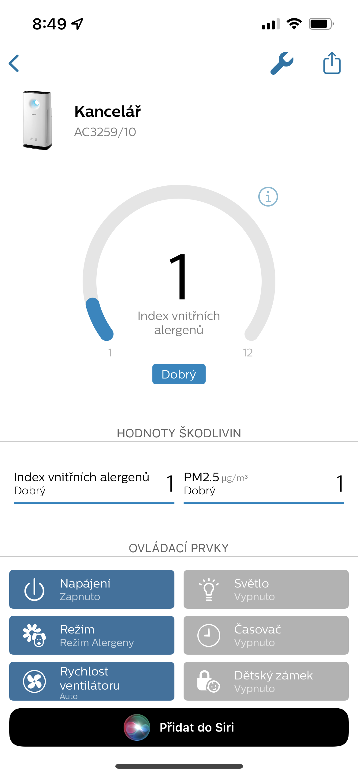 air purifier control panel