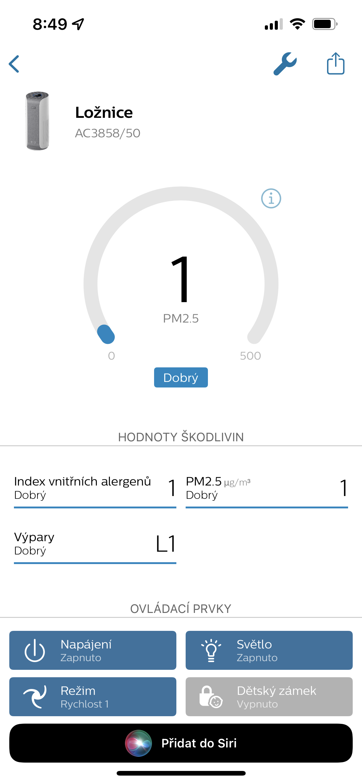 air purifier status bedroom