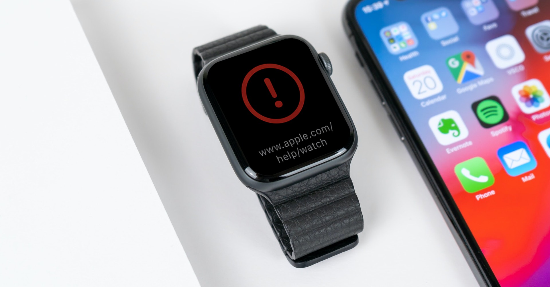 apple watch červený vykřičník