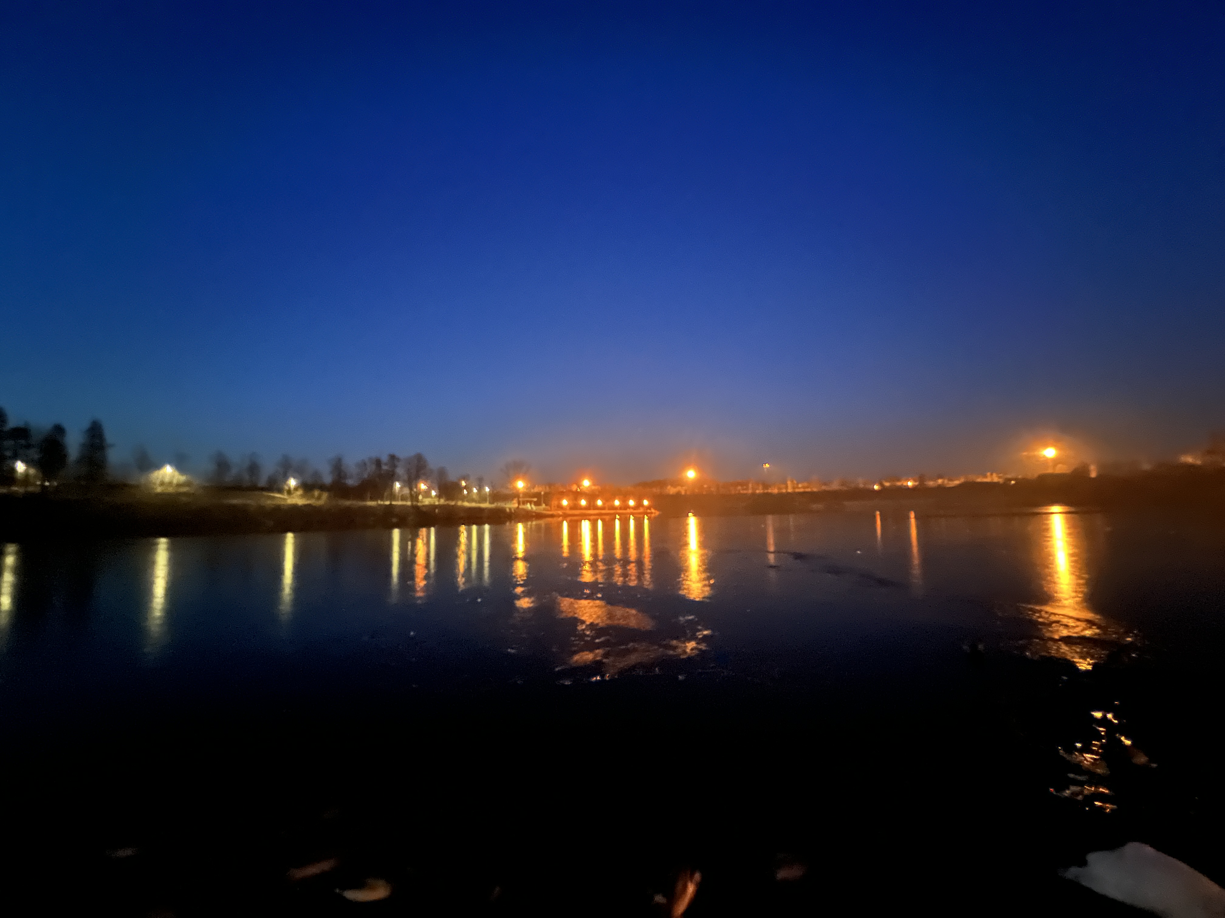 bridge lights river night