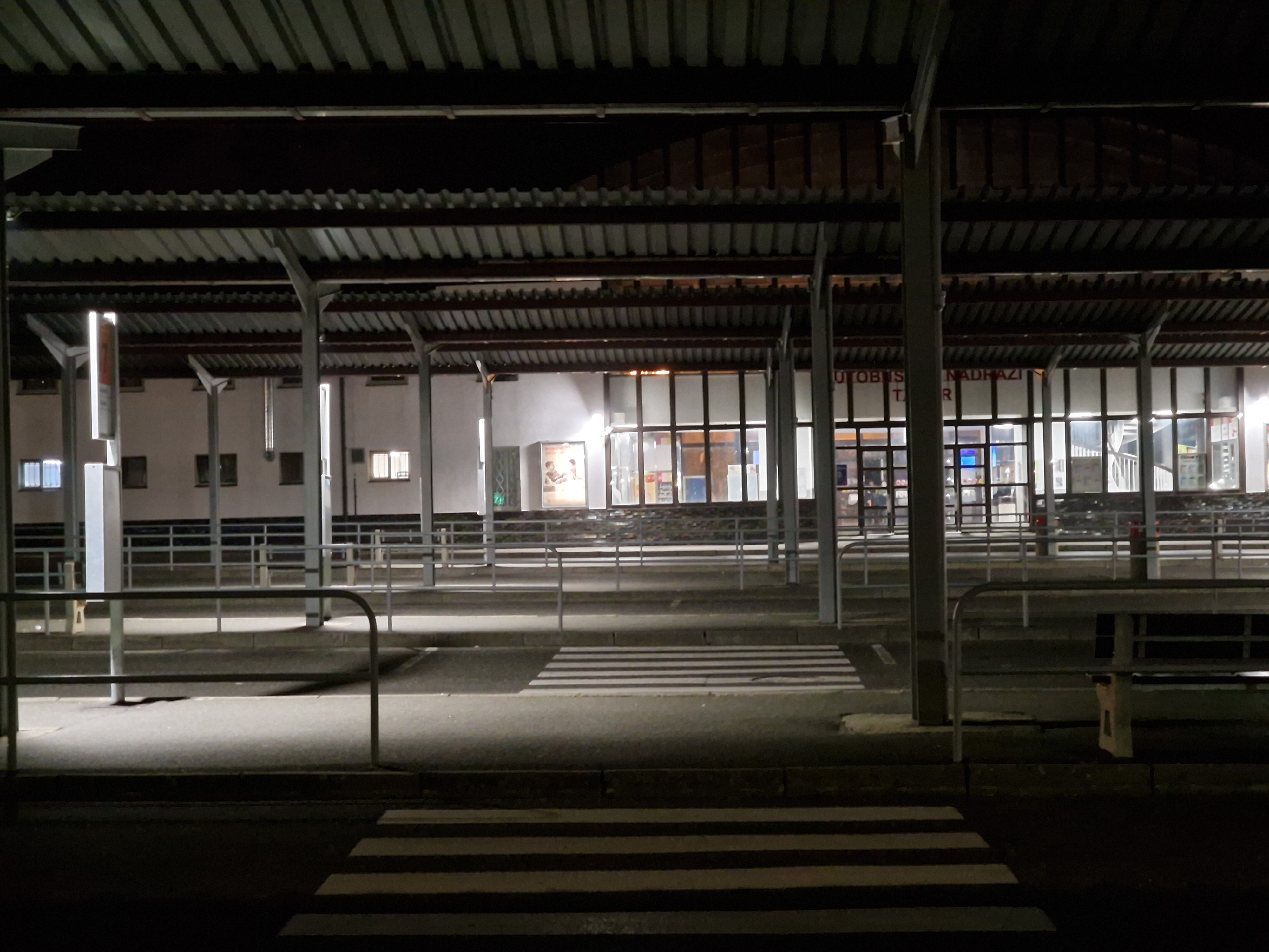 bus station entrance night