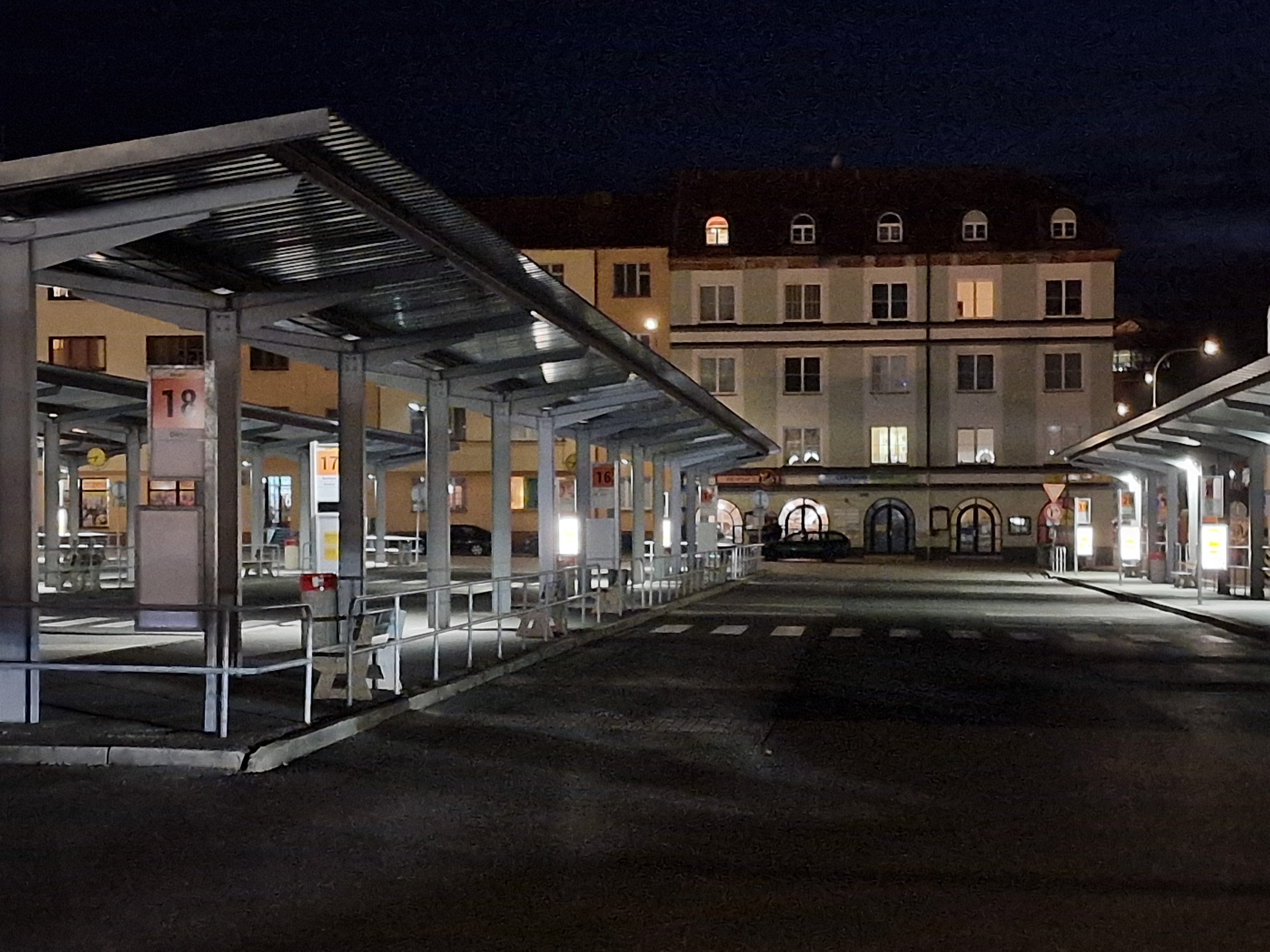bus station platforms night
