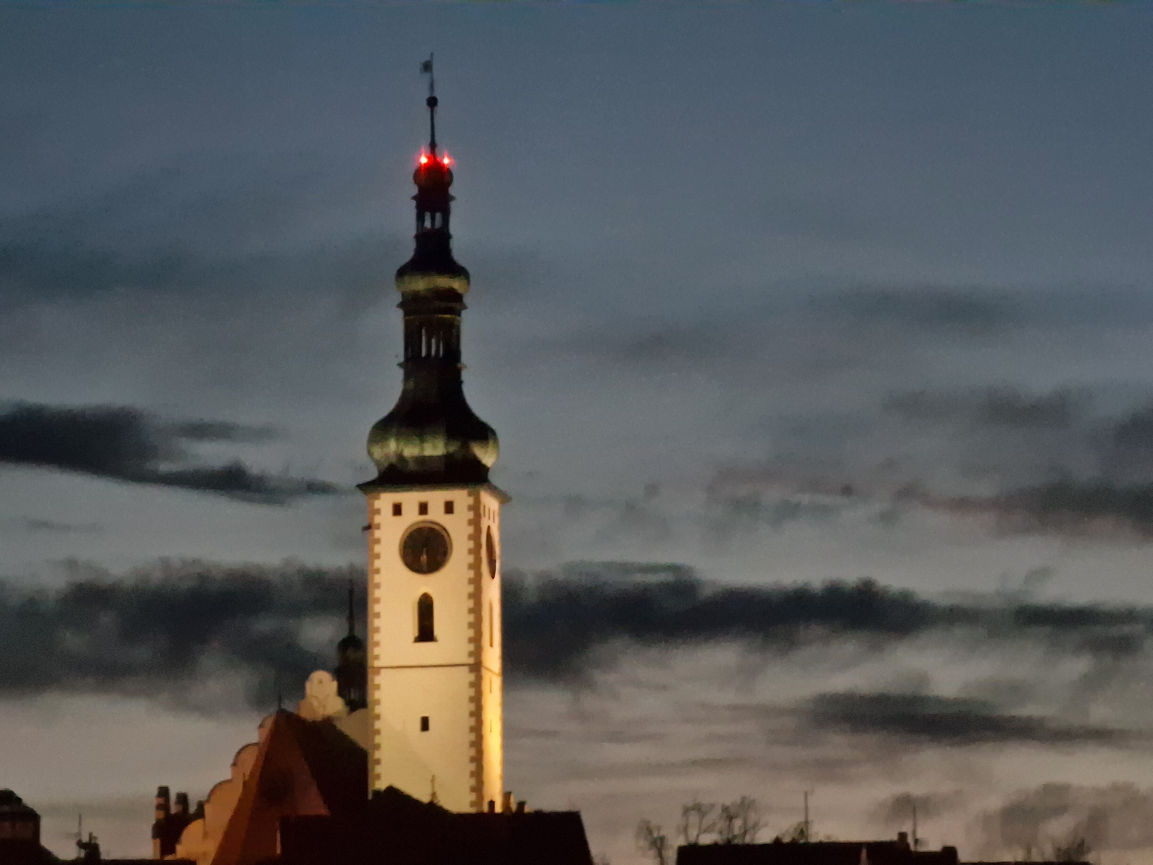 church tower closeup night