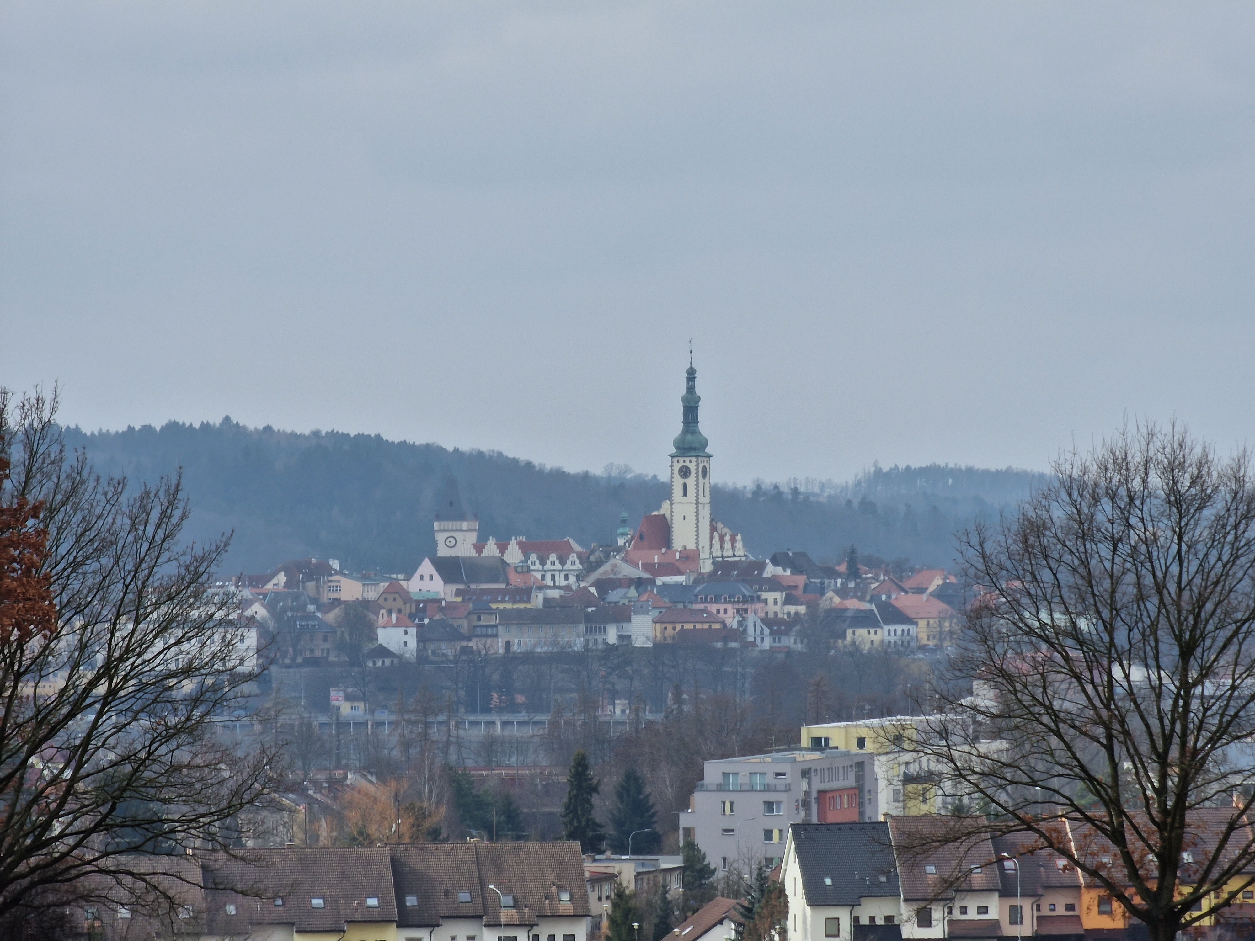 church tower in distant town