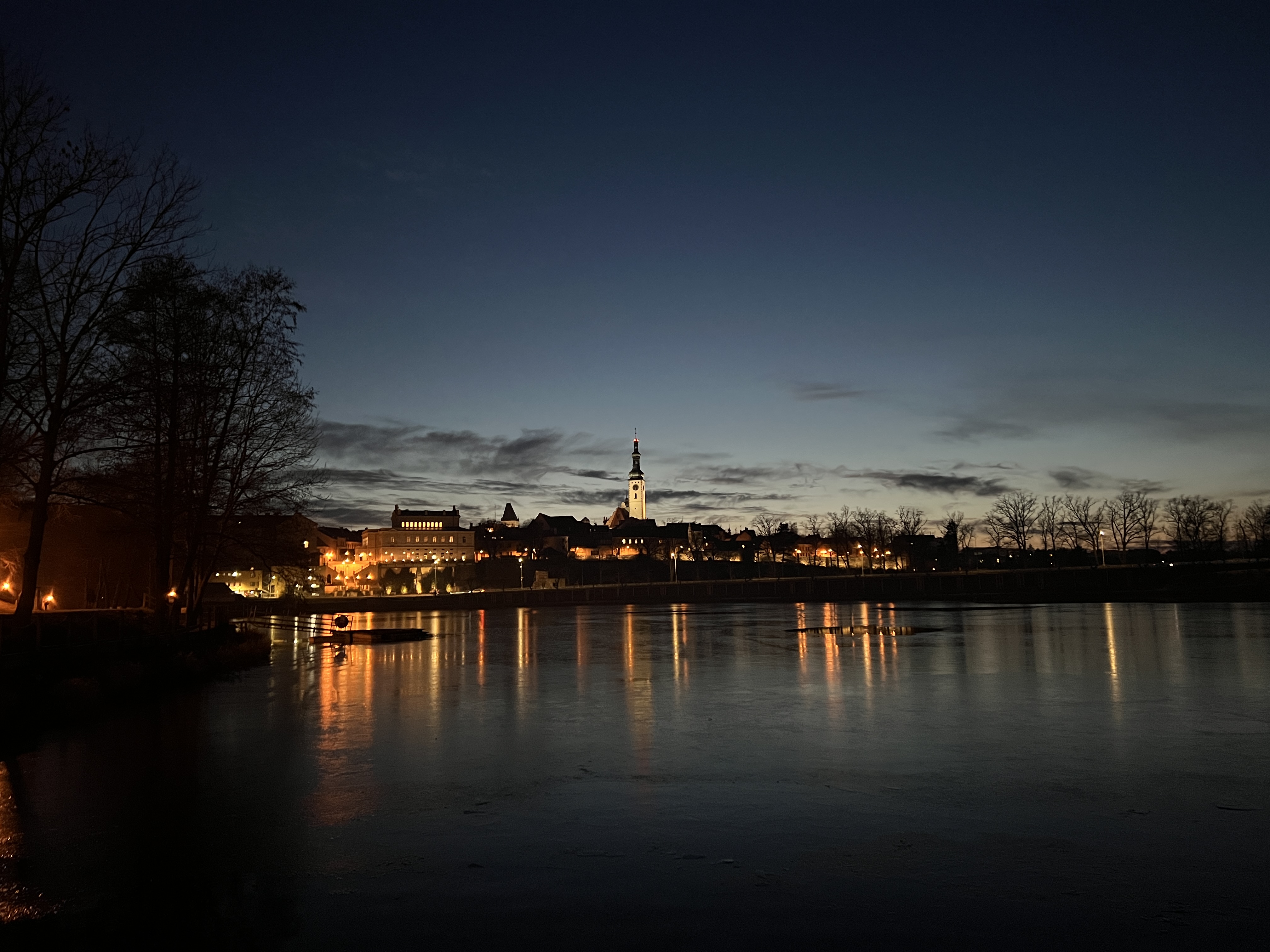 city lights reflection river