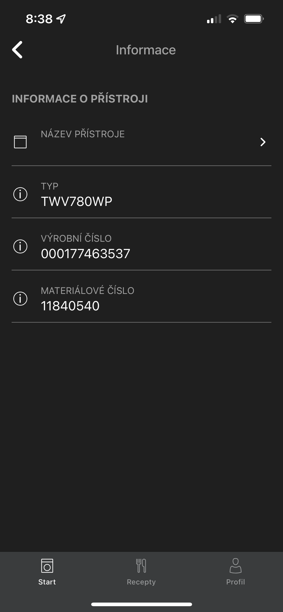 device information screen