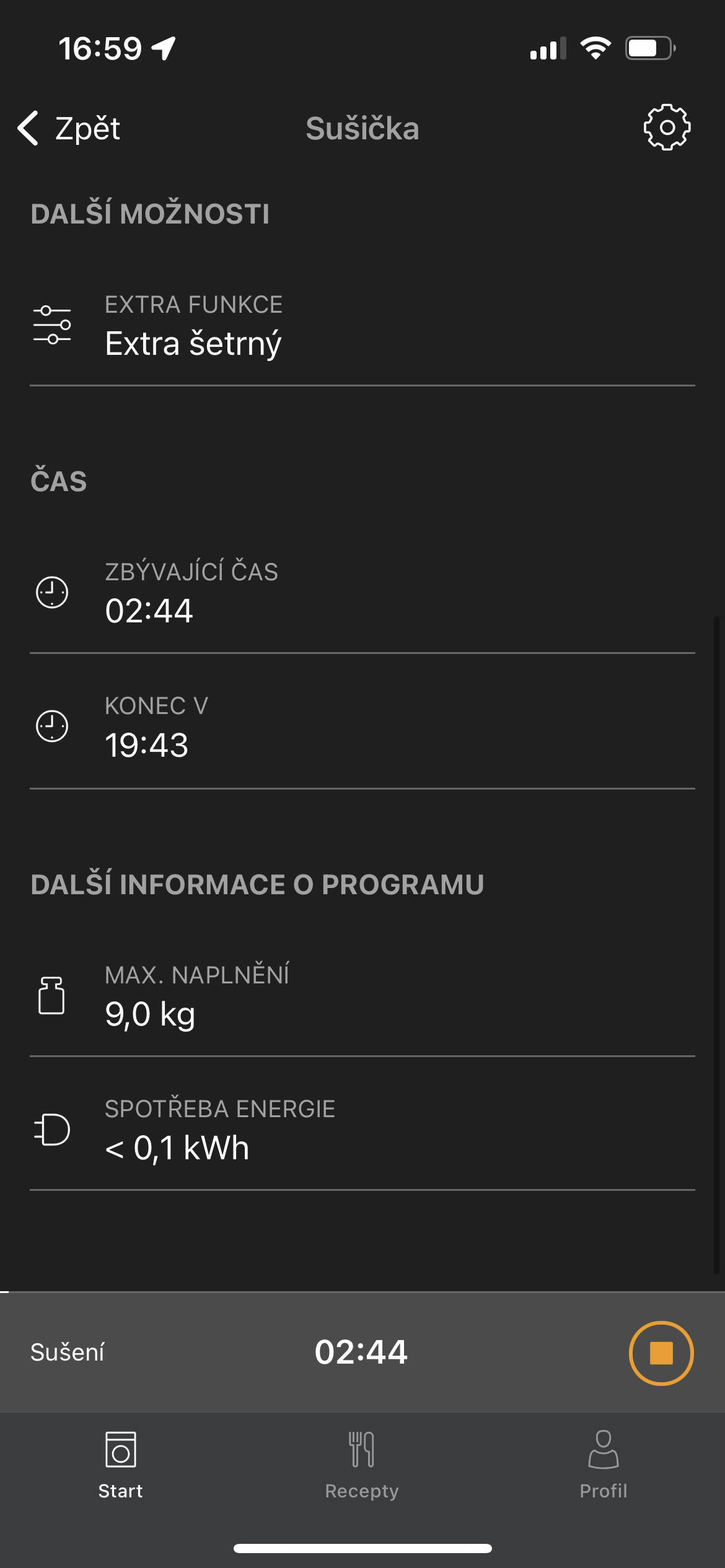 dryer settings screen
