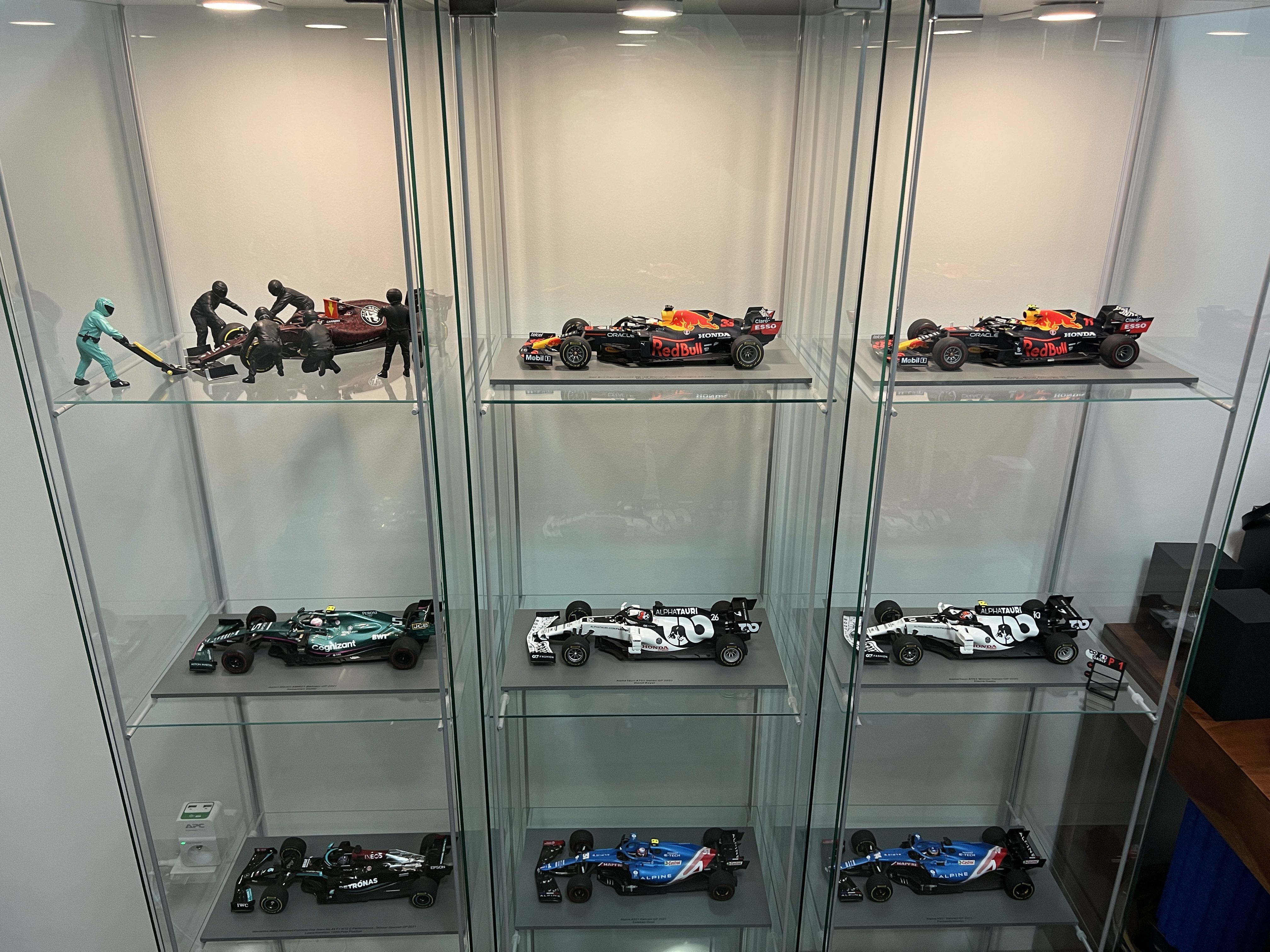 model cars in display case