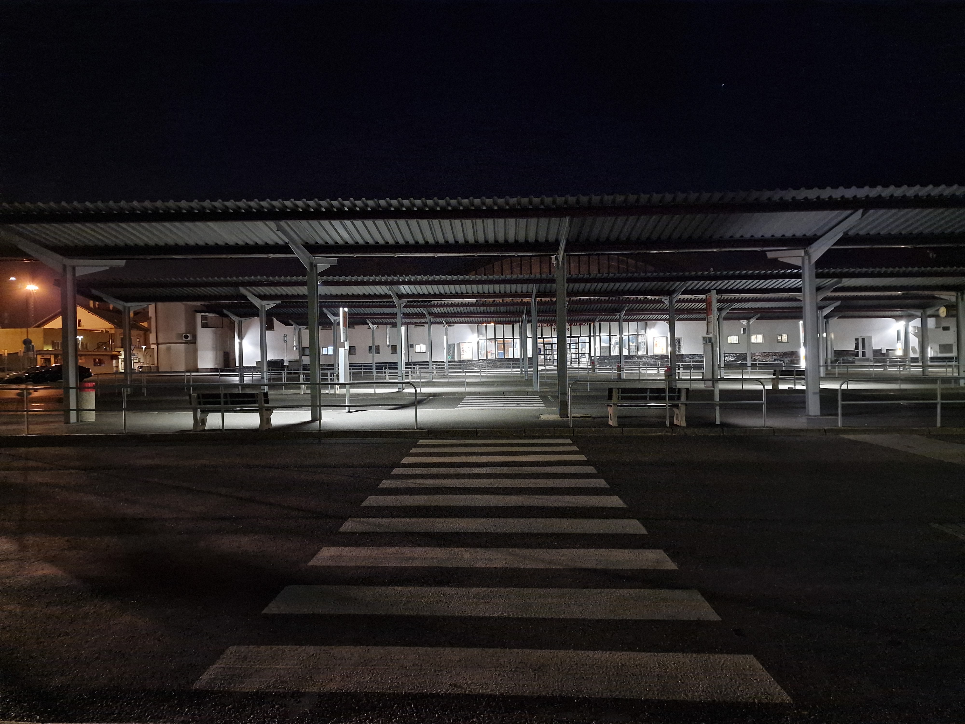 nighttime parking lot view