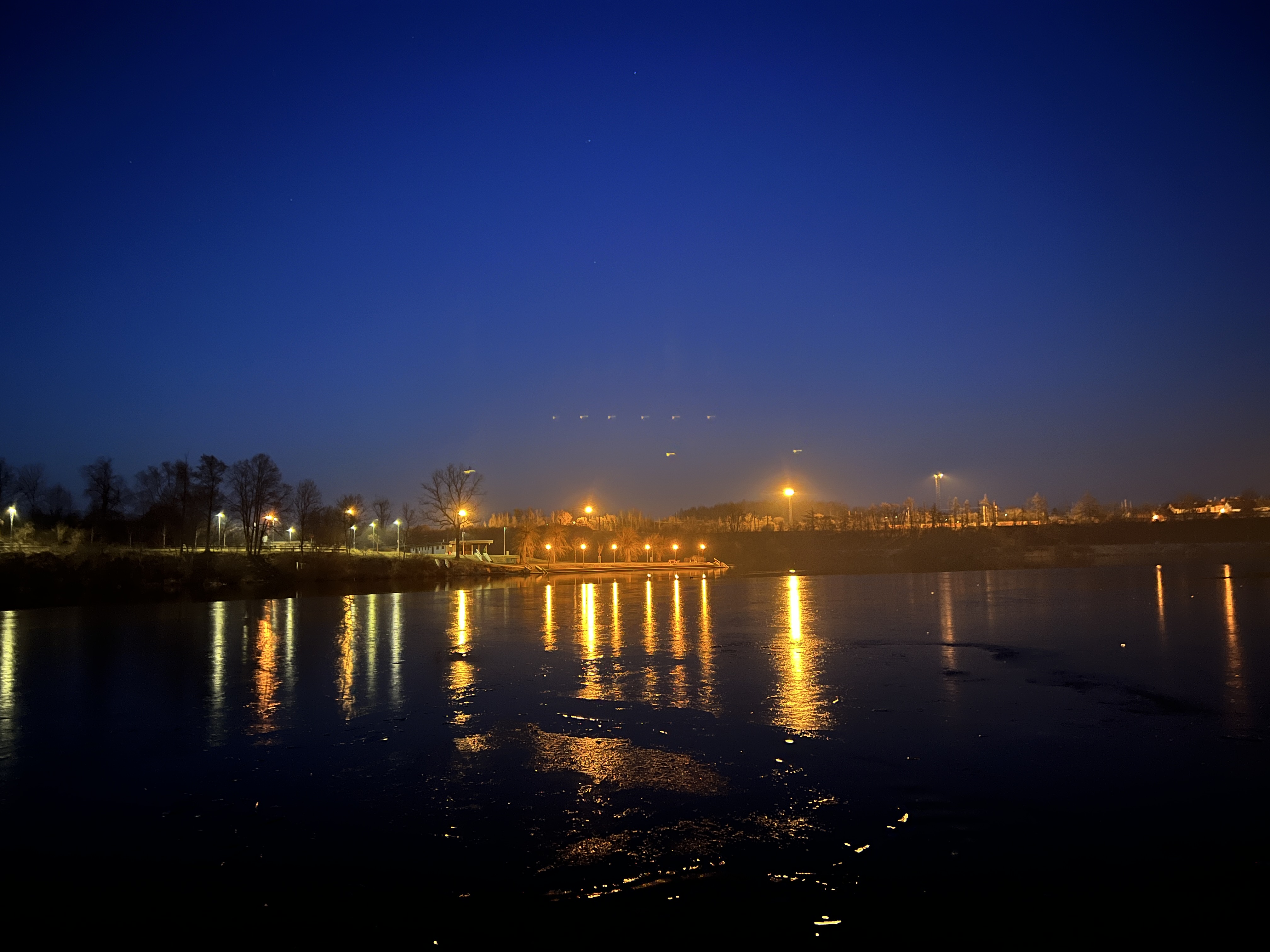 nighttime river lights