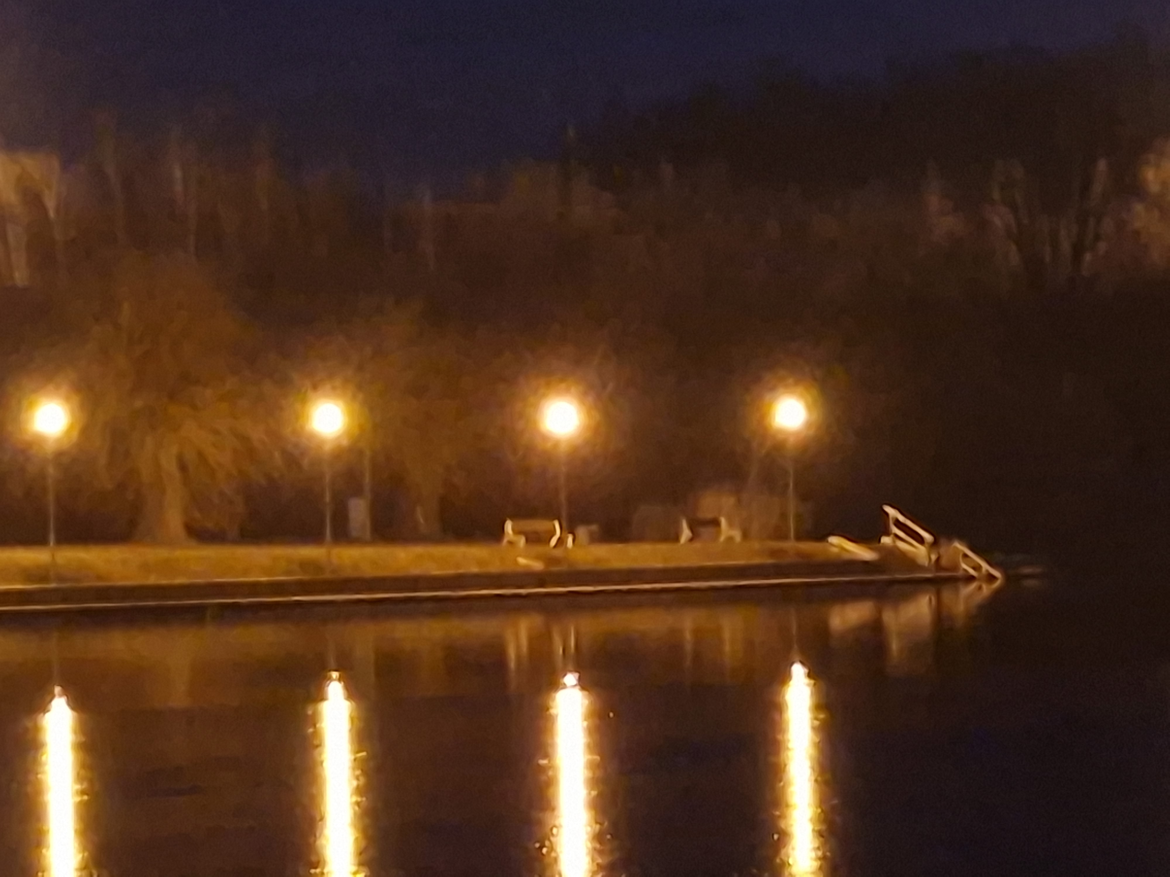 park bench lights night