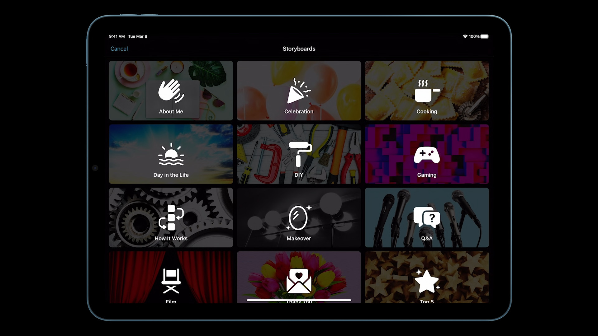 storyboard options screen