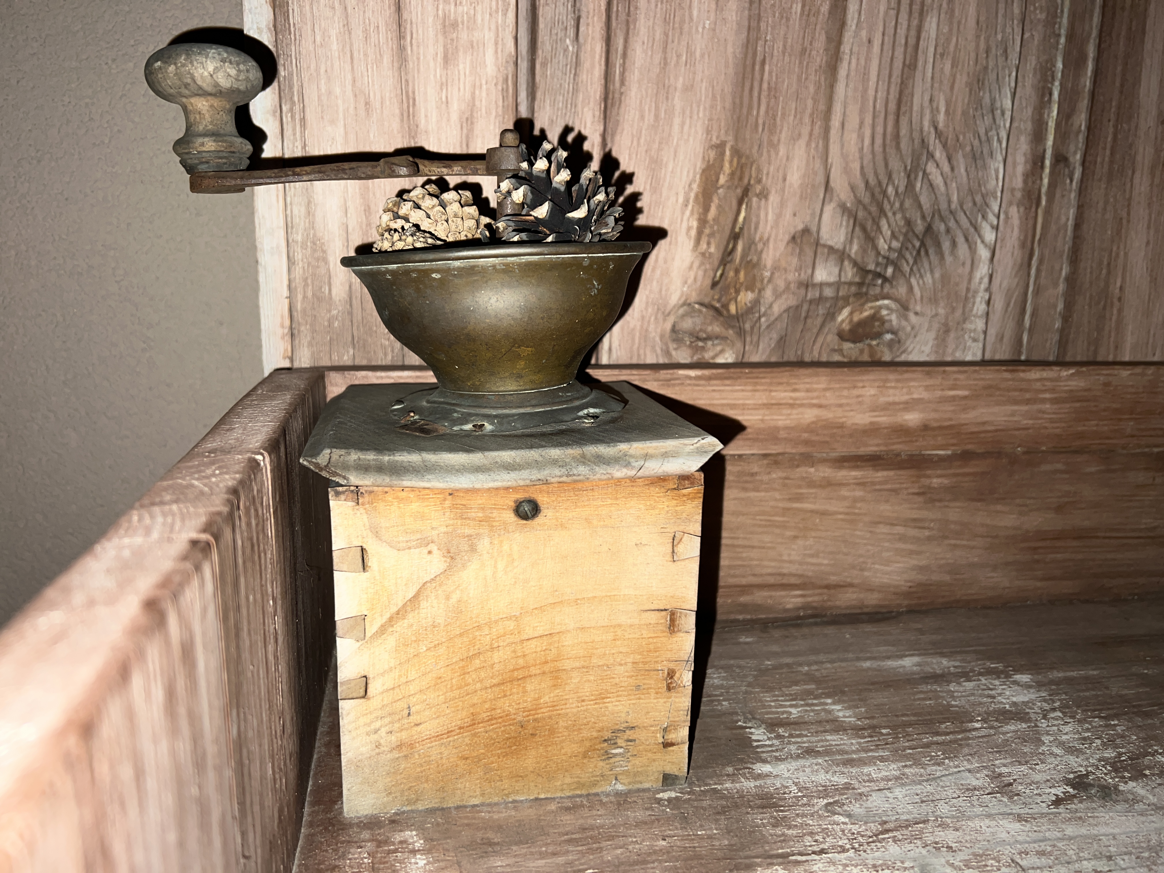 vintage coffee grinder wood