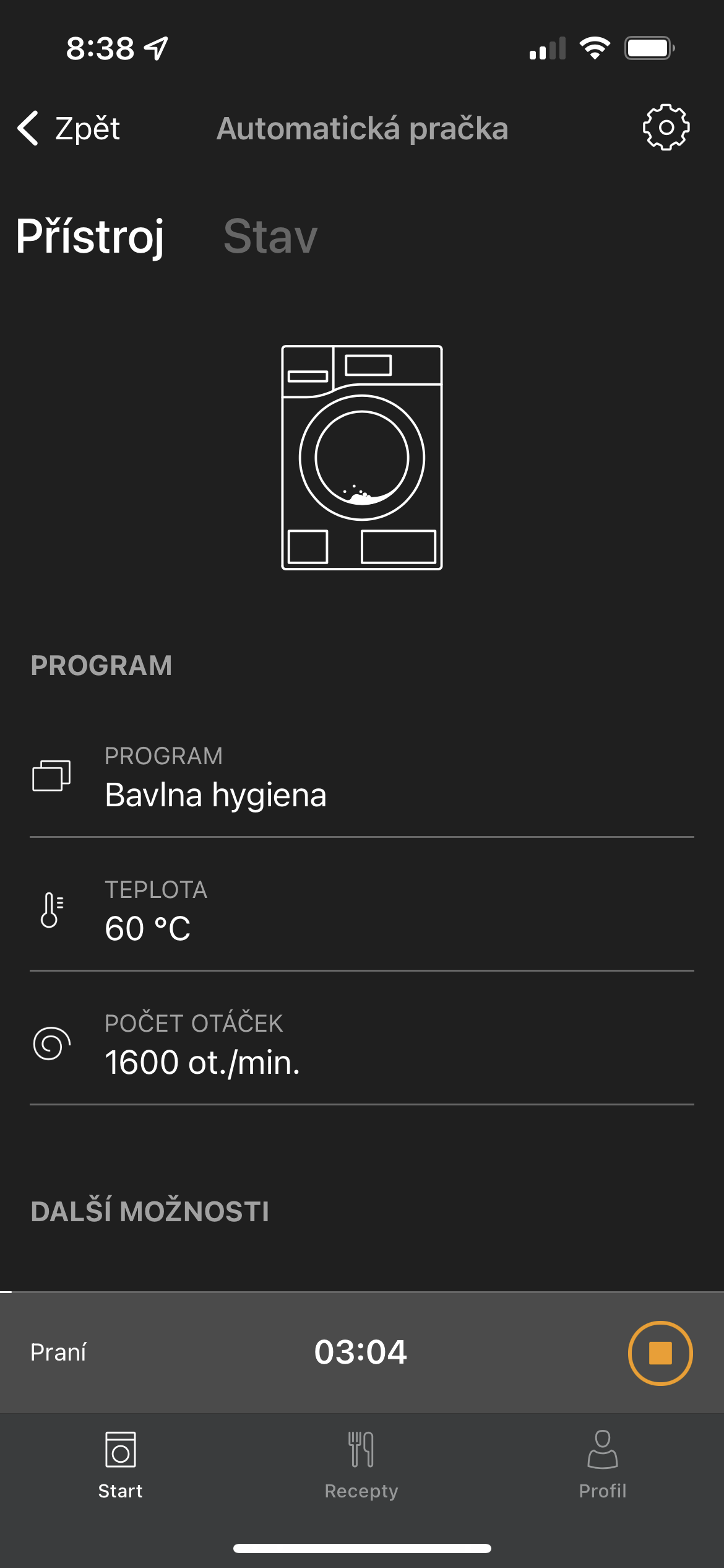 washing machine program screen