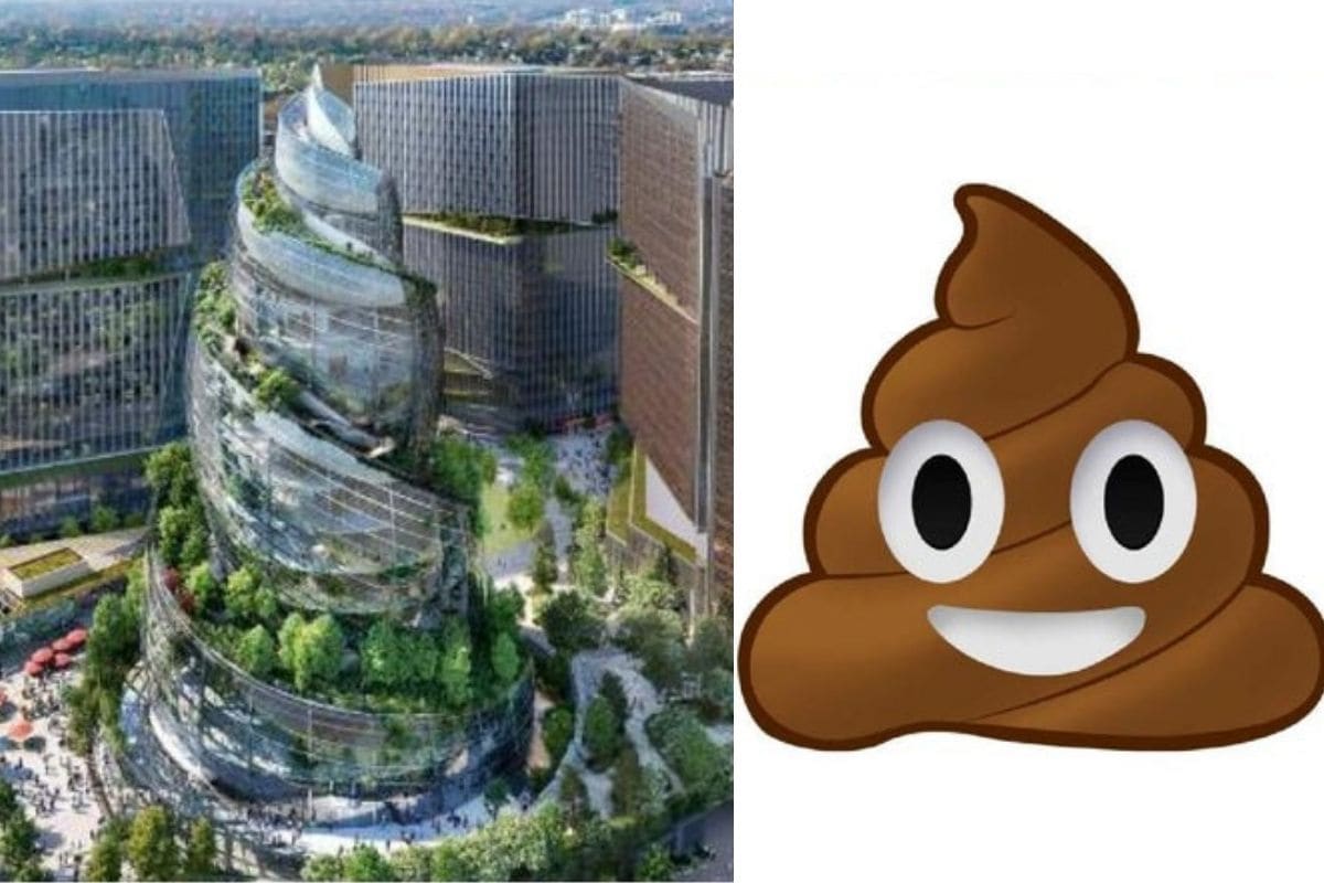 building and poop emoji comparison