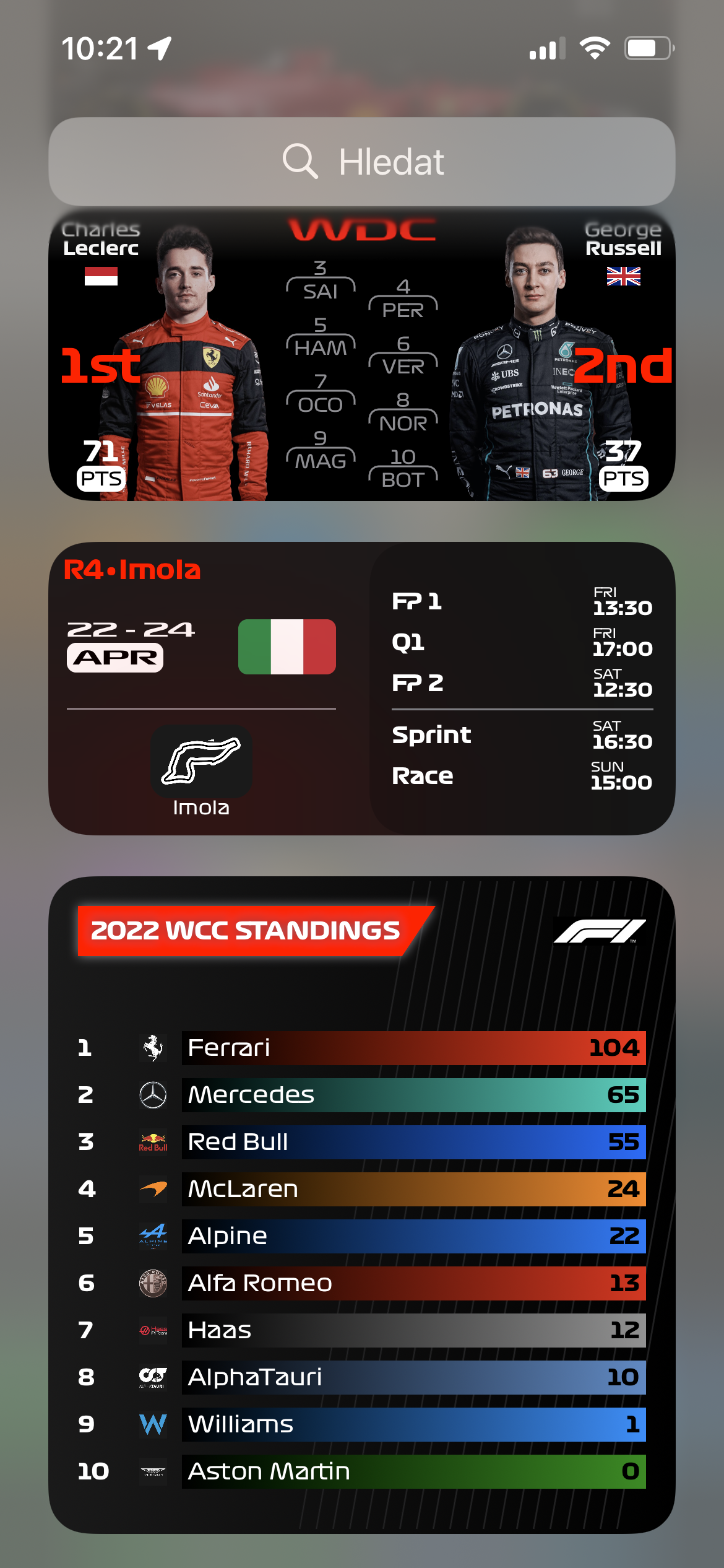 formula 1 widgets standings
