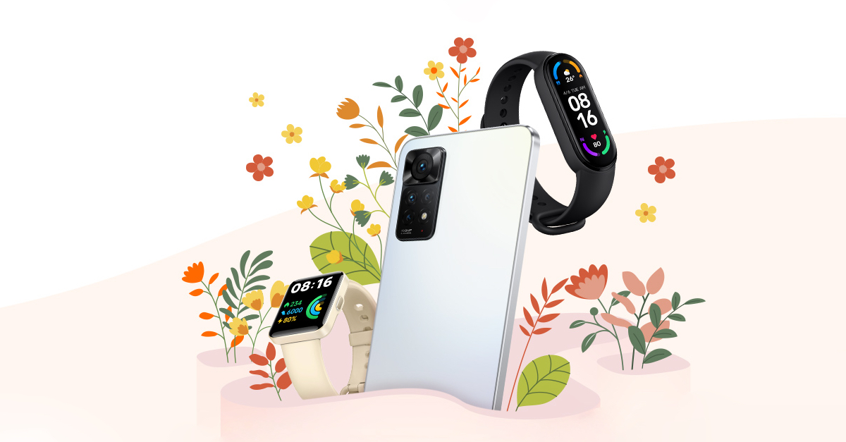 smartphone and wearables floral background