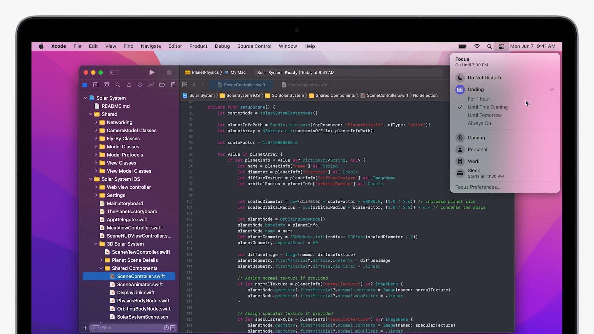 code editor focus options