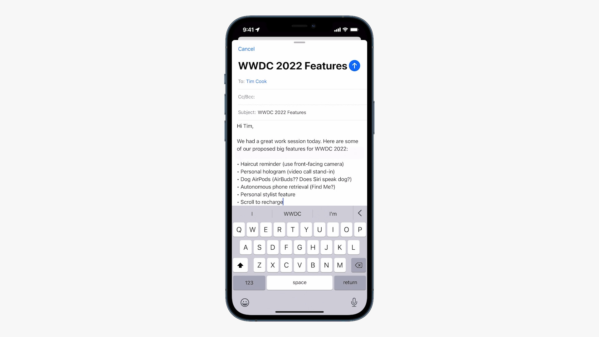 email draft with features