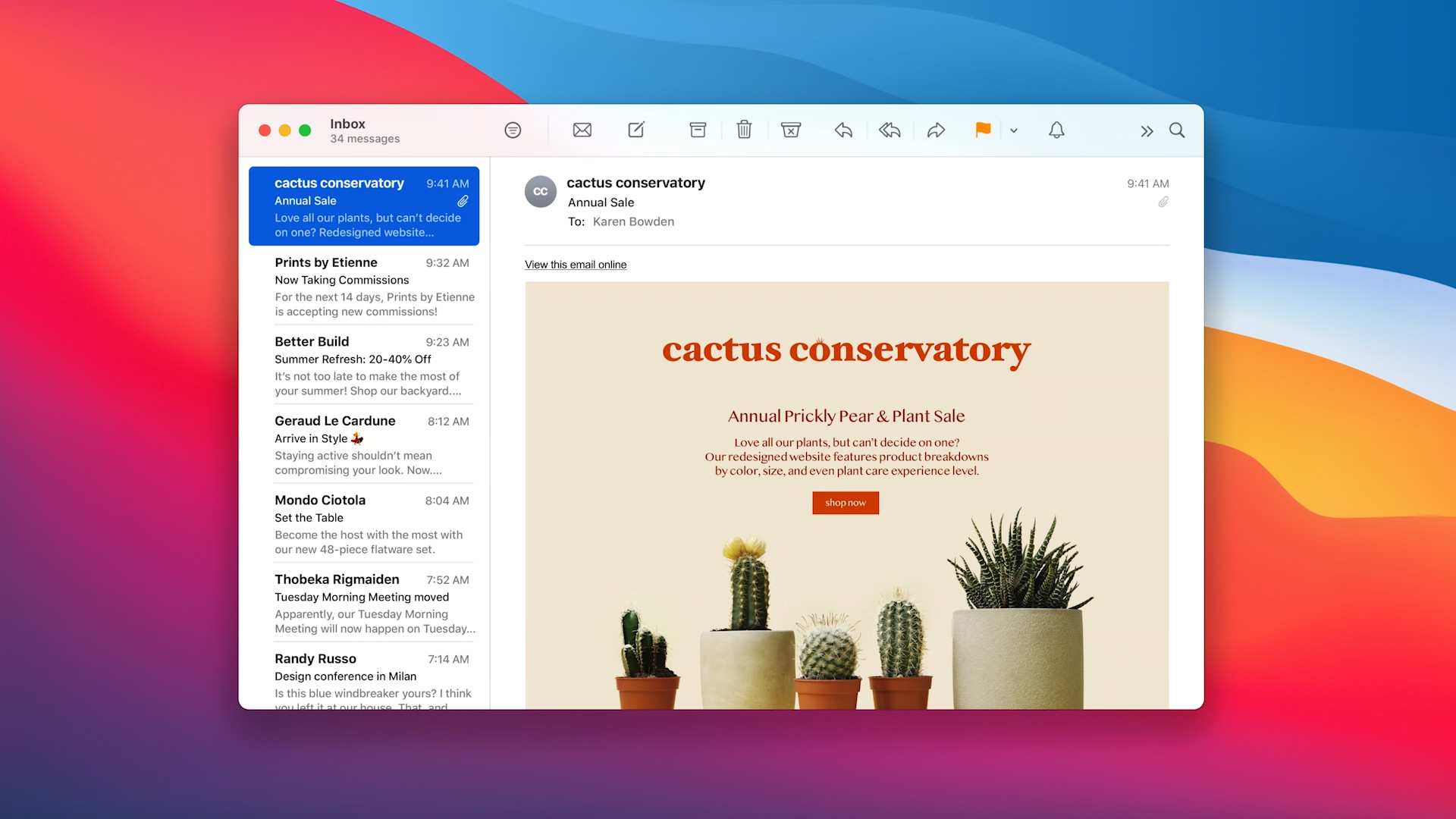 email inbox interface