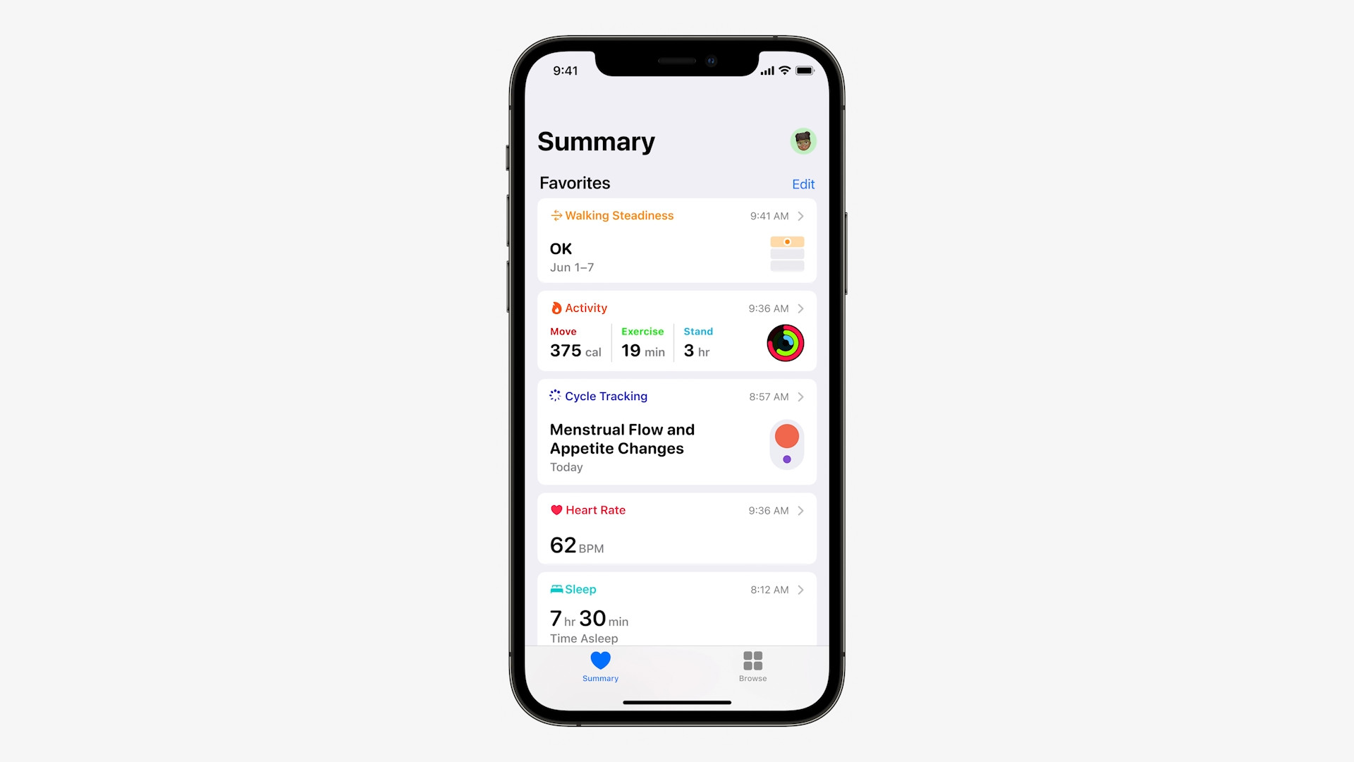 health summary on phone
