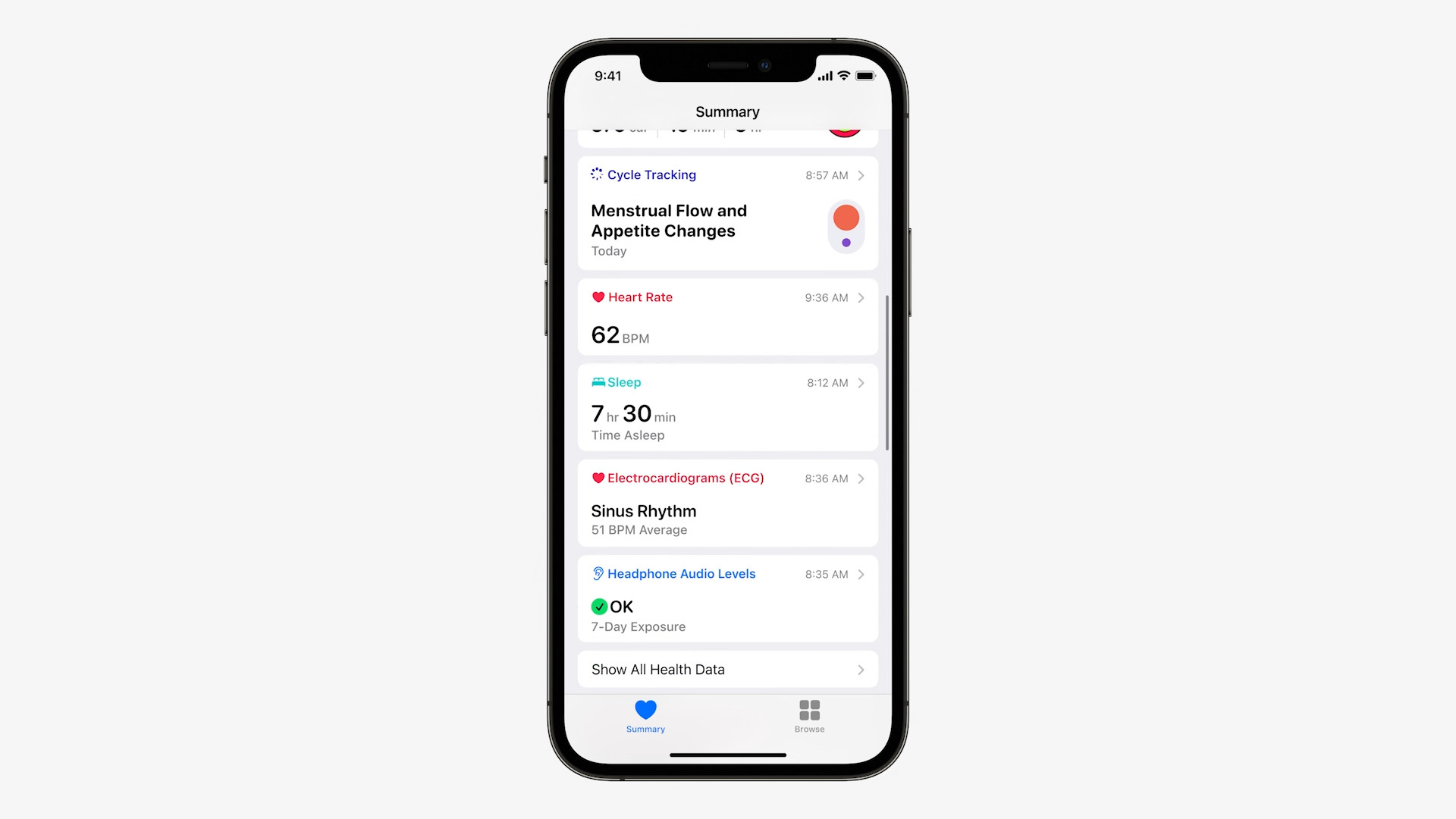 health summary on smartphone