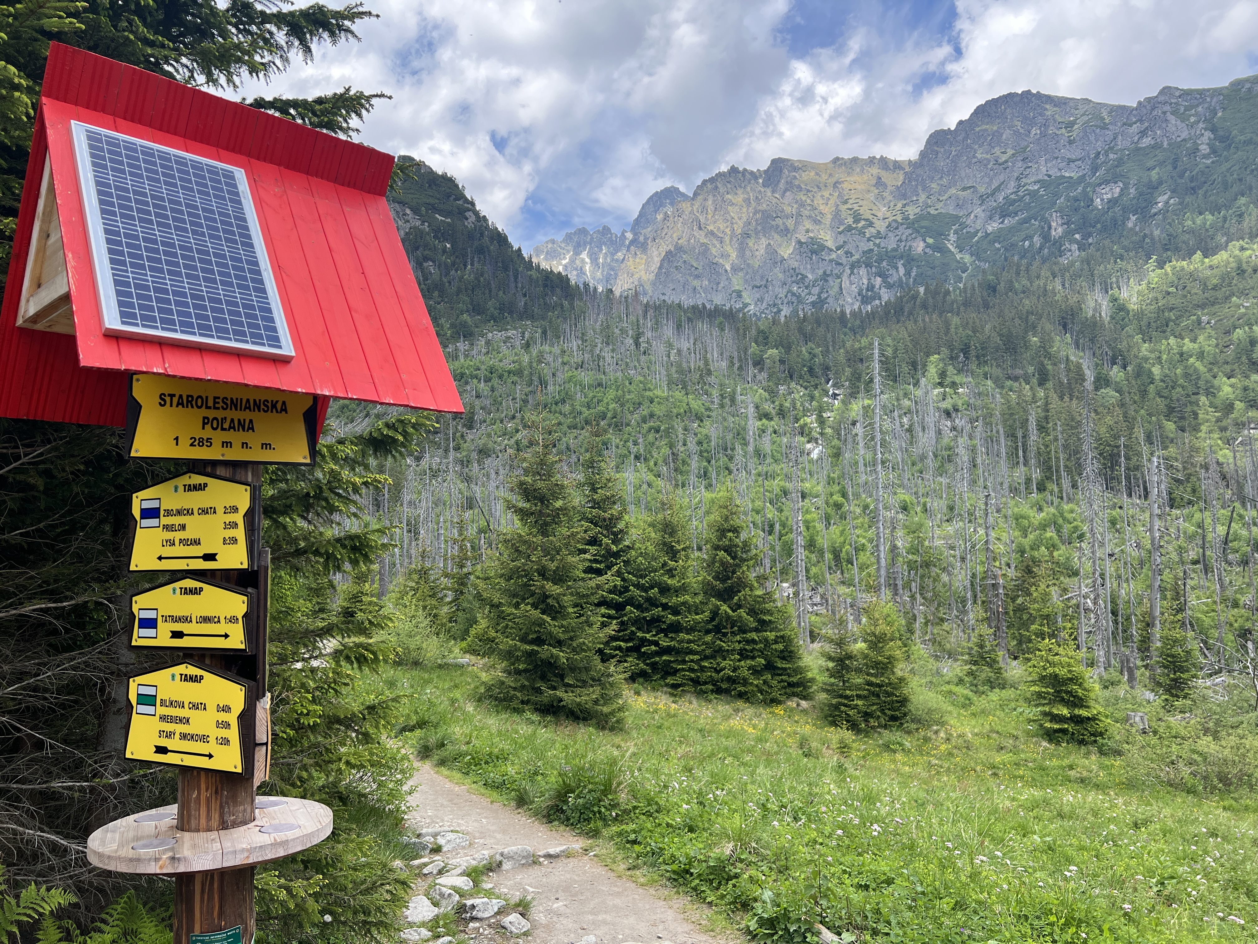 mountain trail sign solar panel