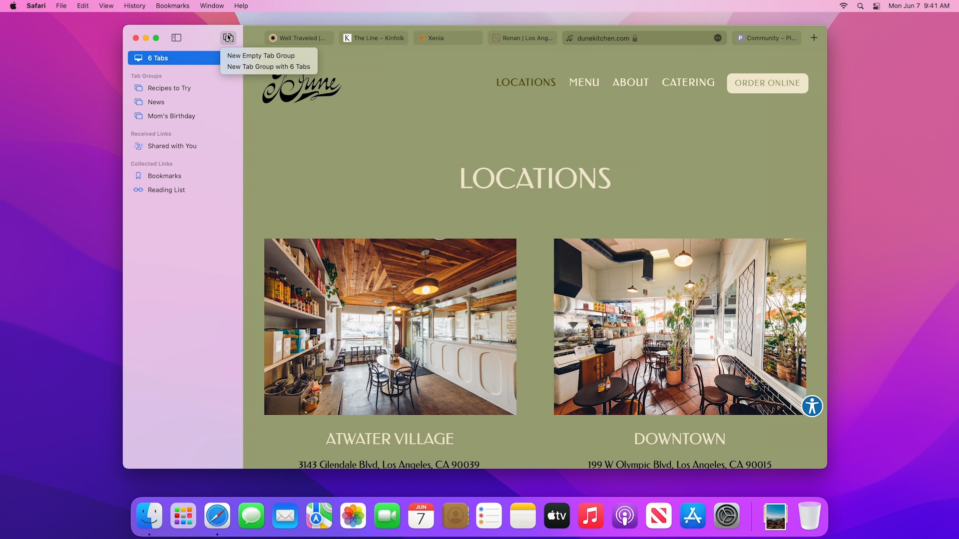 restaurant locations page menu