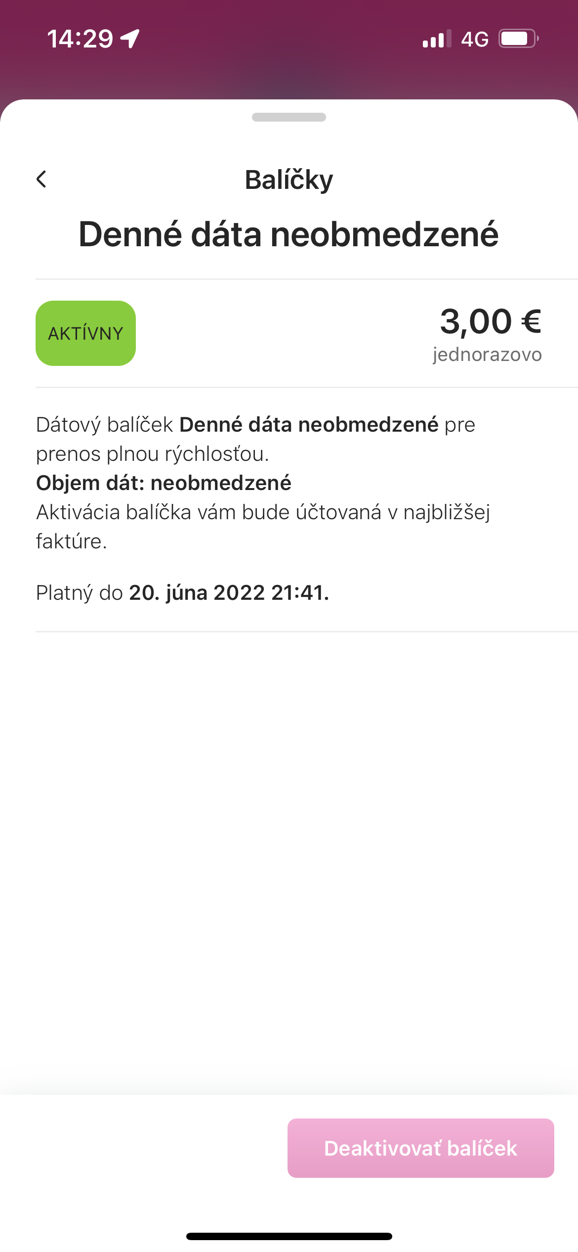 unlimited data package screen