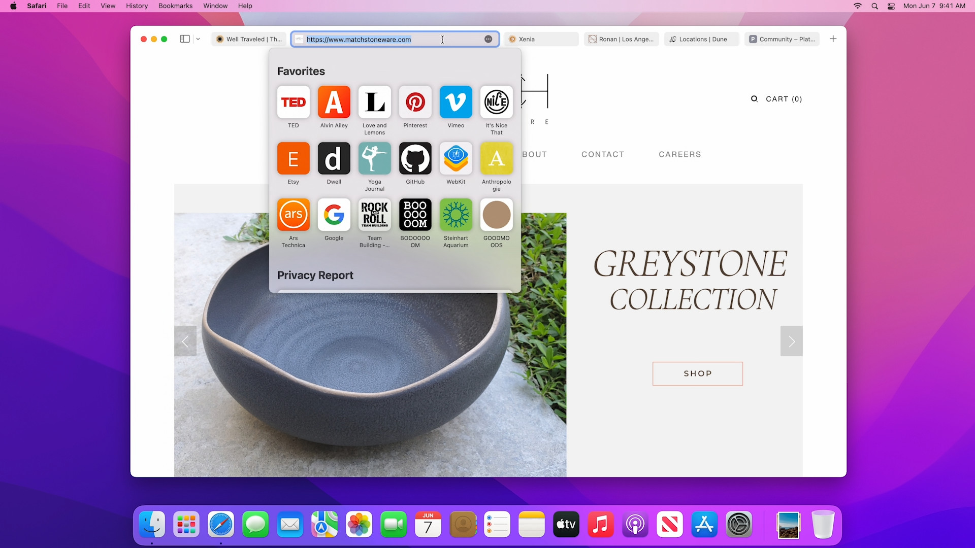 web page favorites menu