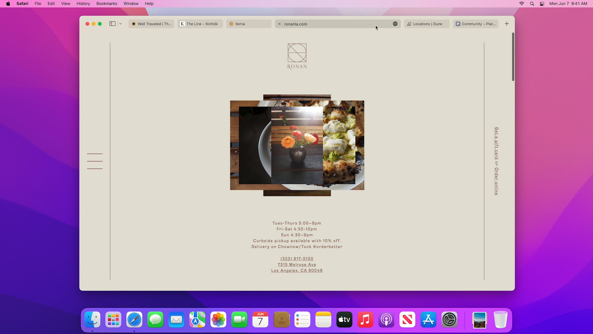 web page restaurant info