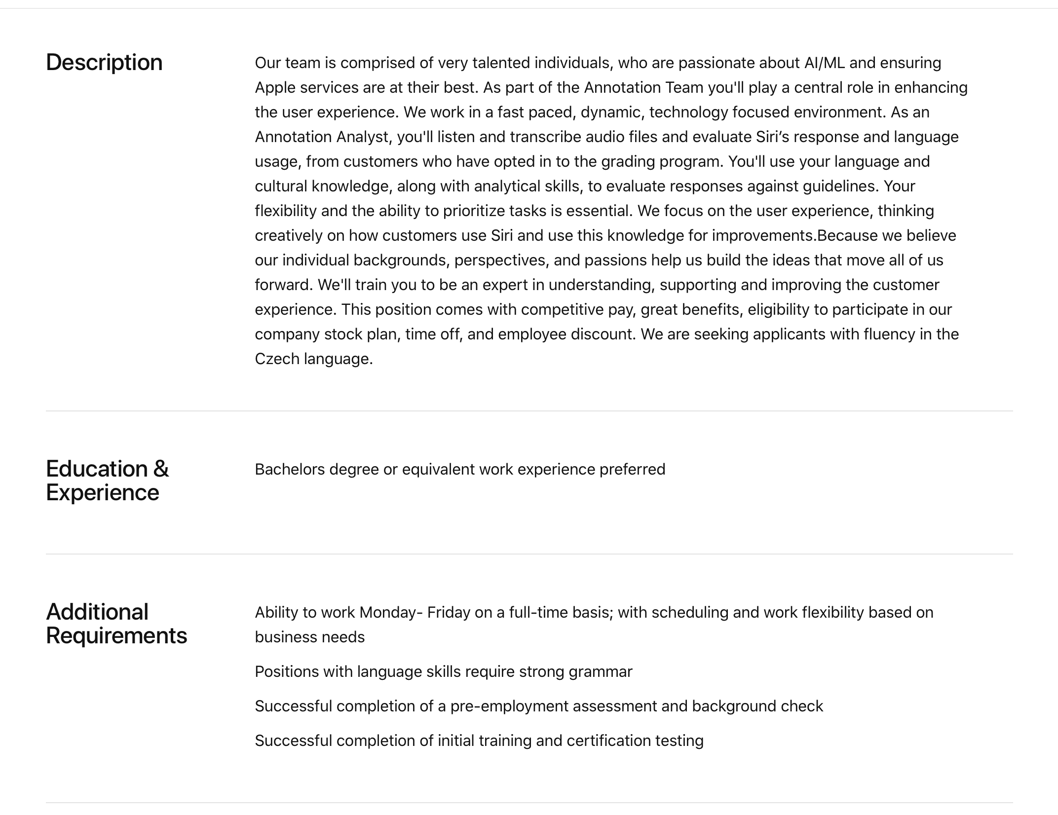 job description annotation analyst