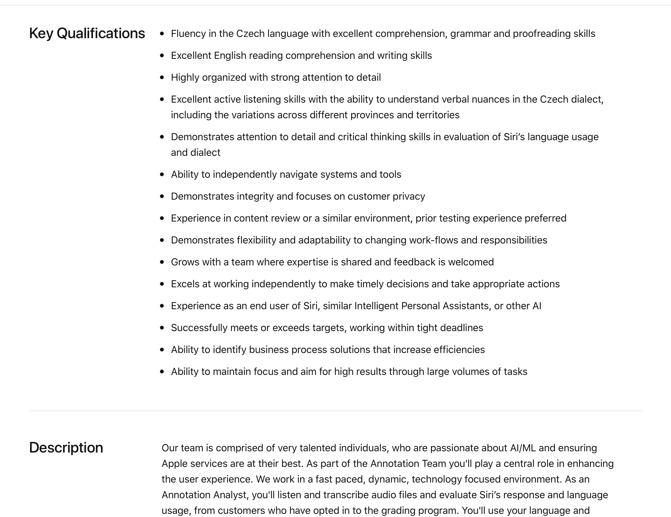 key qualifications annotation analyst