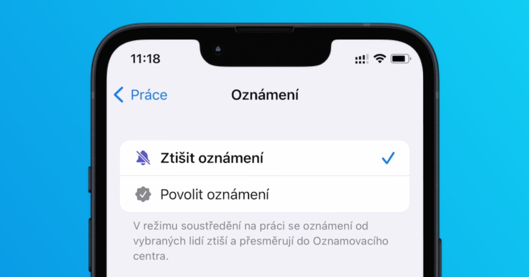 soustředění ztišit oznámení ios 16