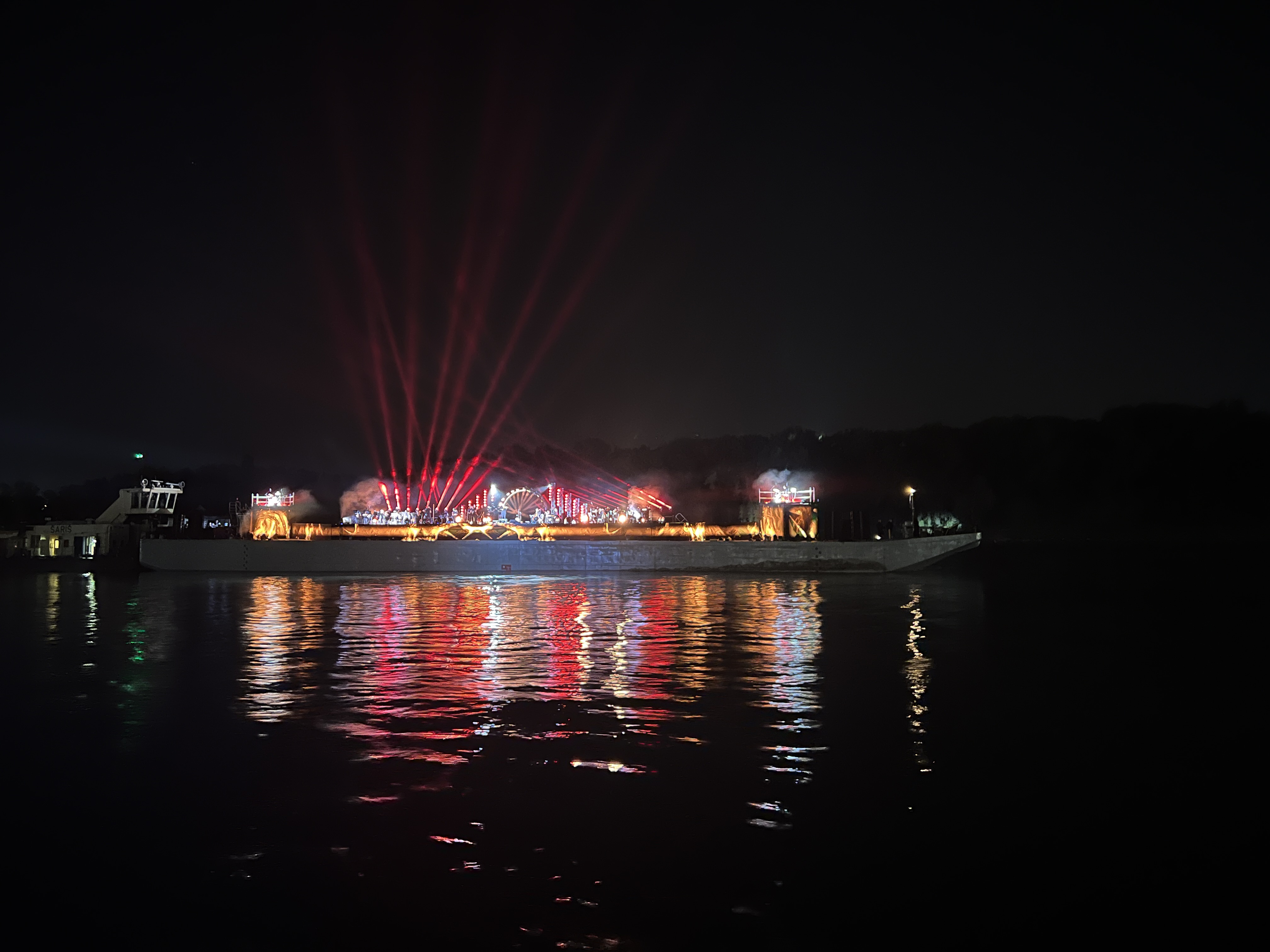 red lights on floating stage