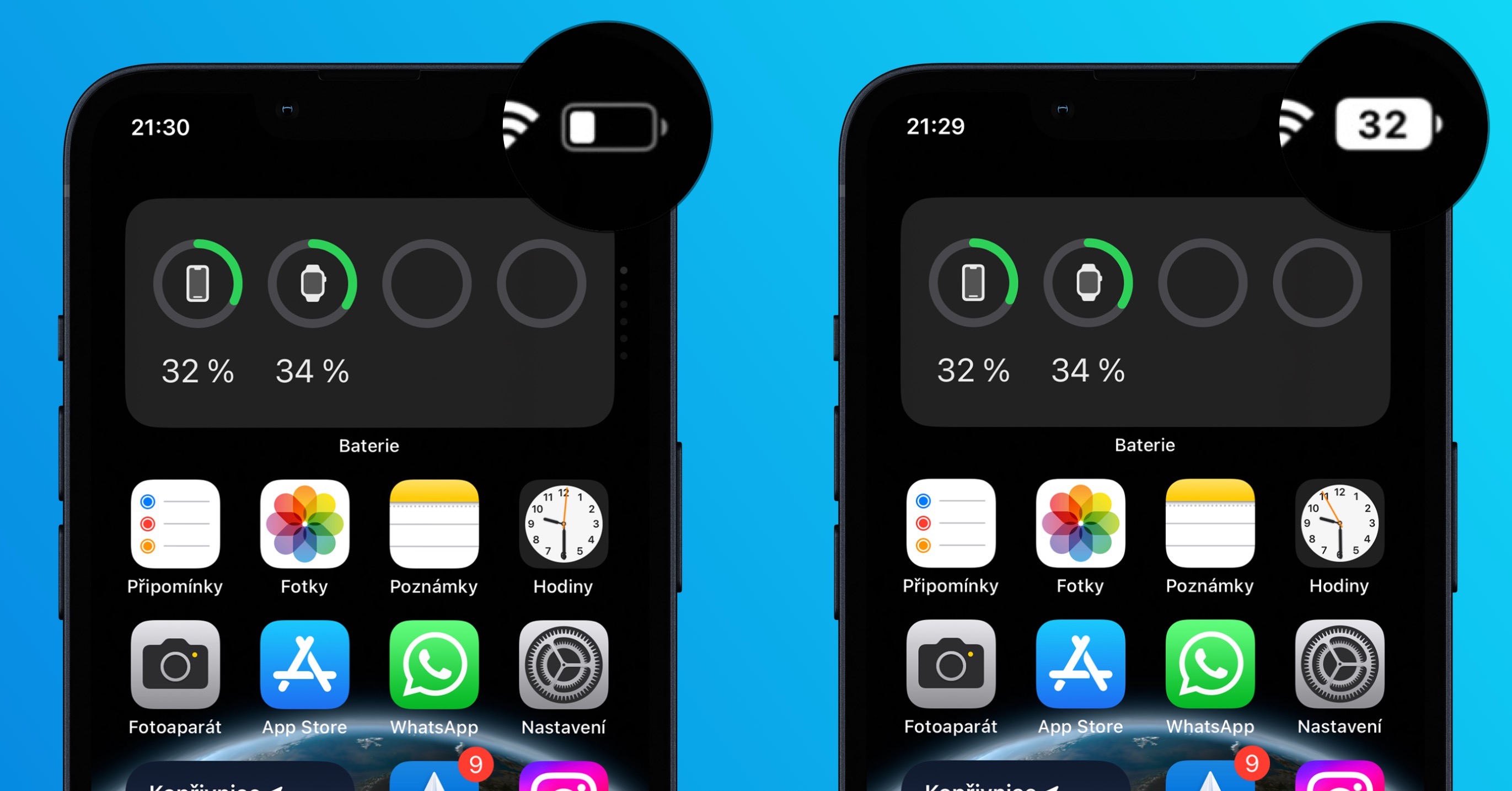 Jak zobrazit stav baterie v procentech na iPhonu, iOS 16