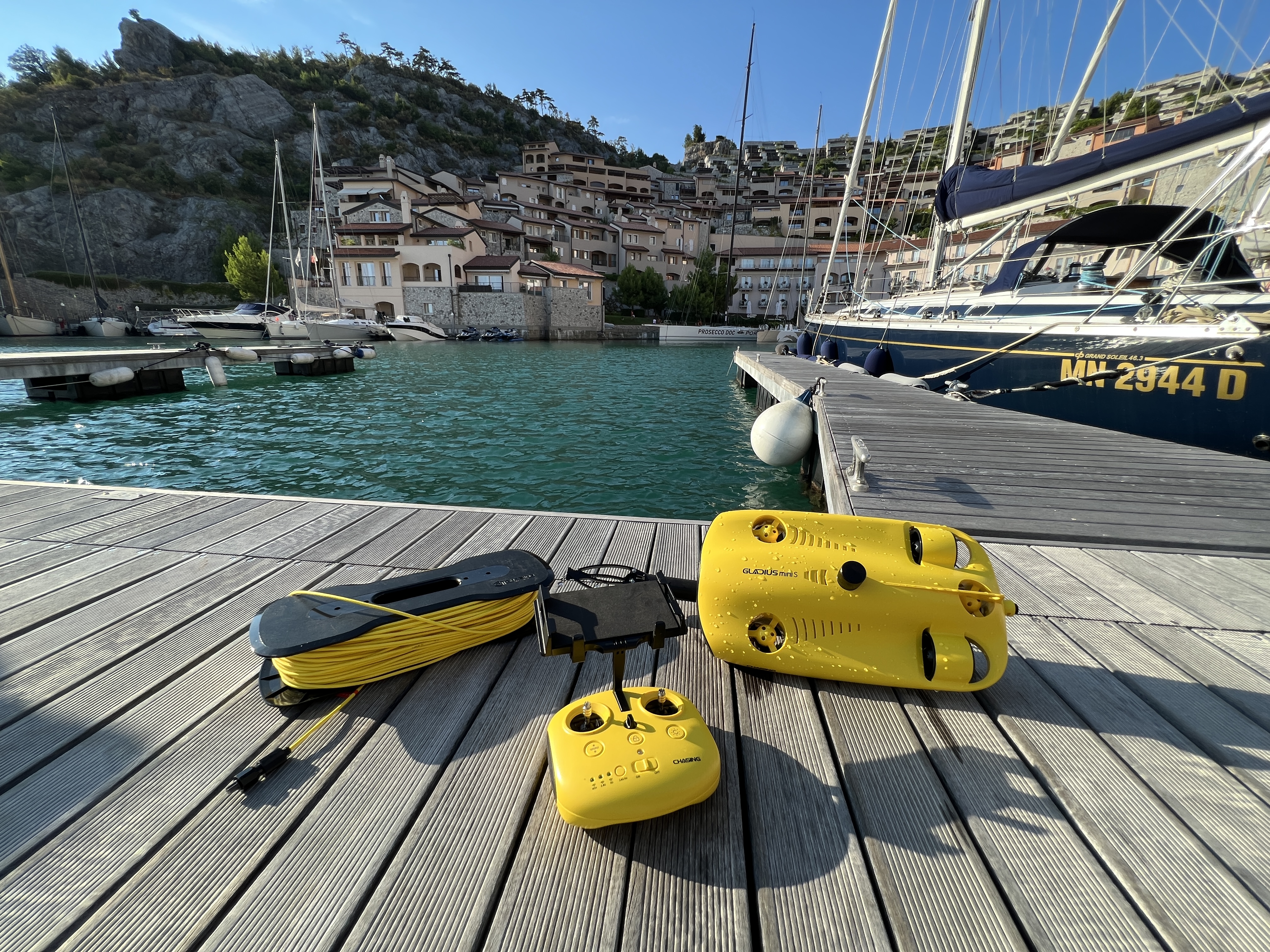 underwater drone set on dock