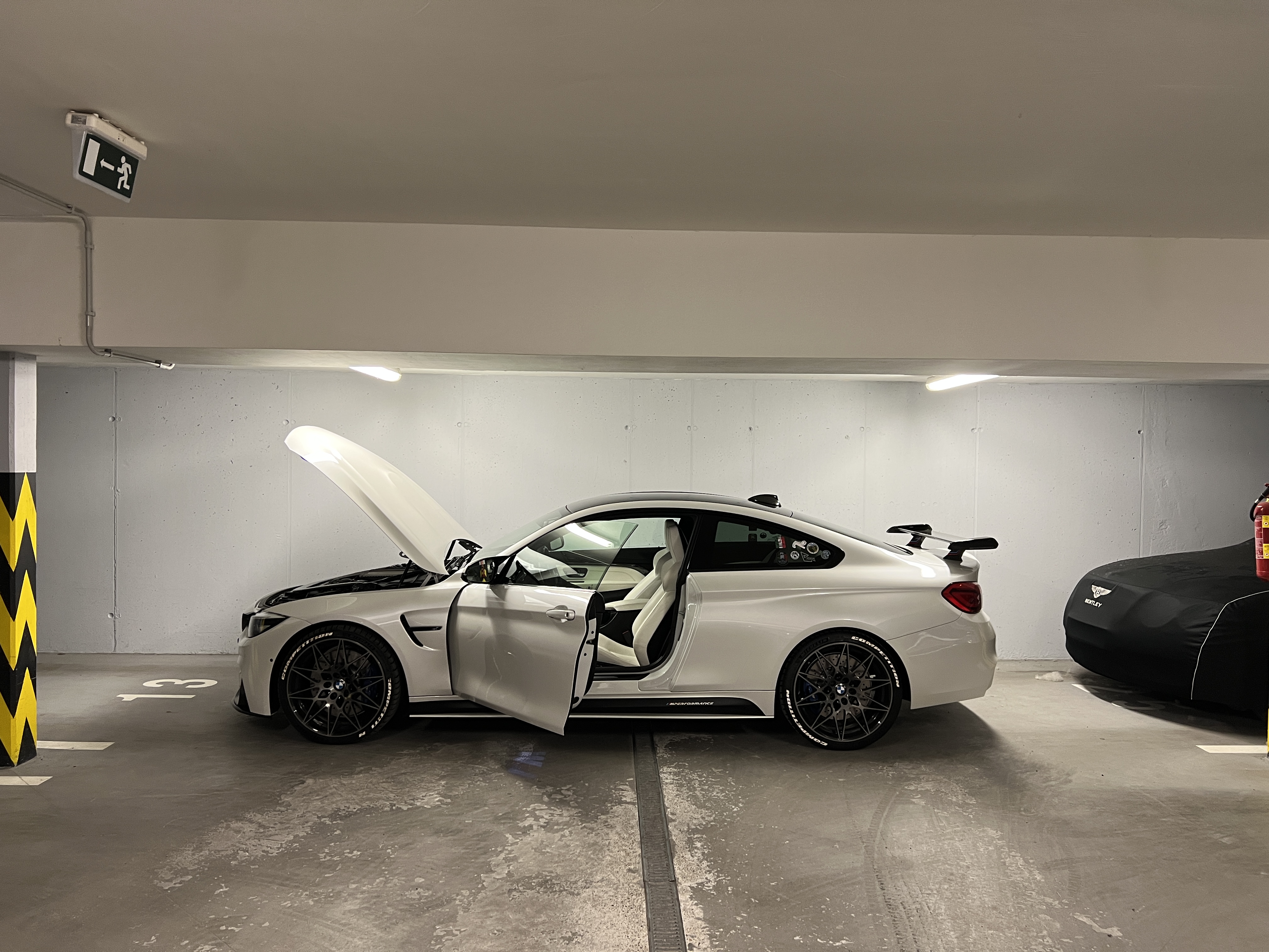 white car garage