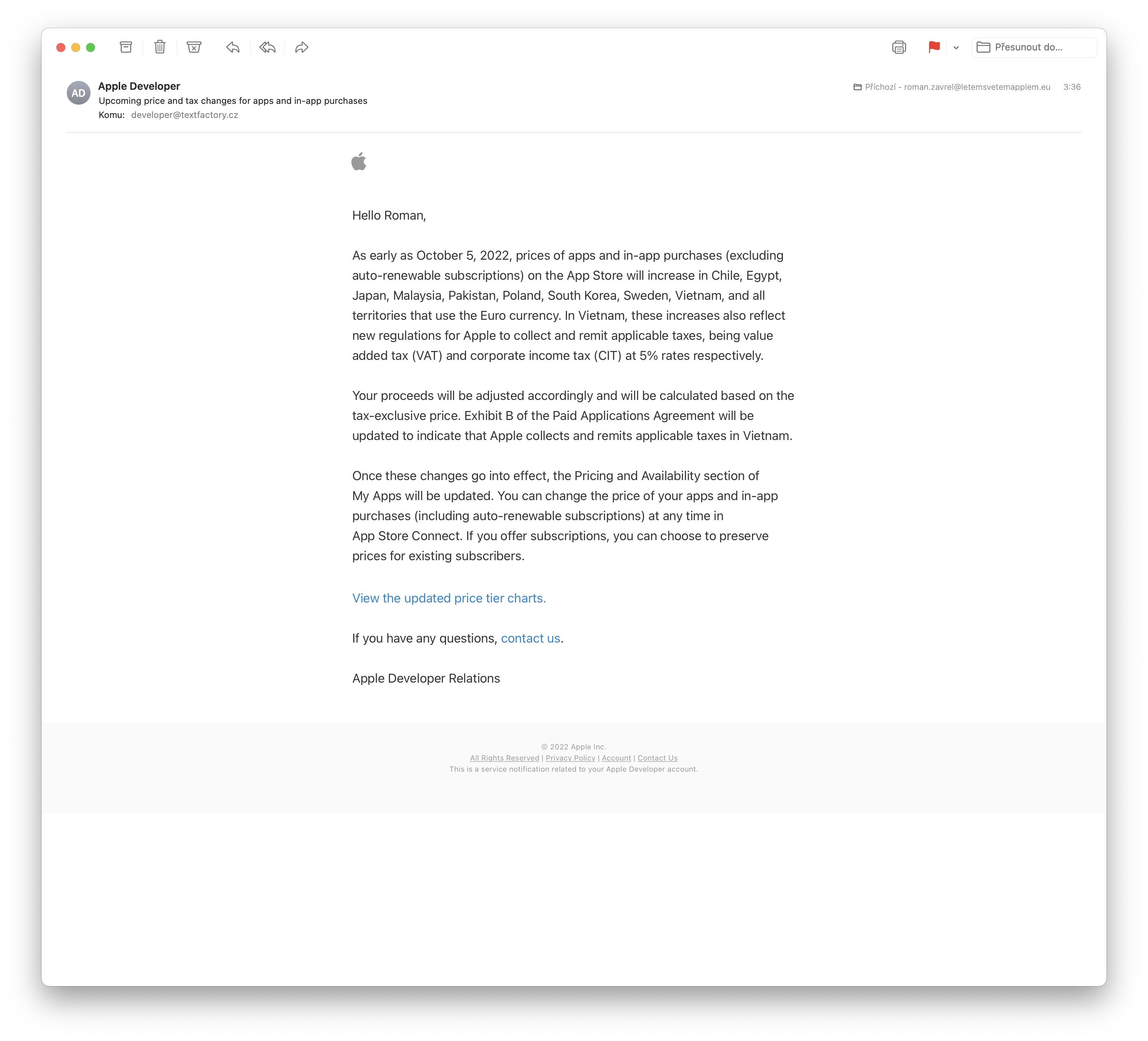 apple developer email