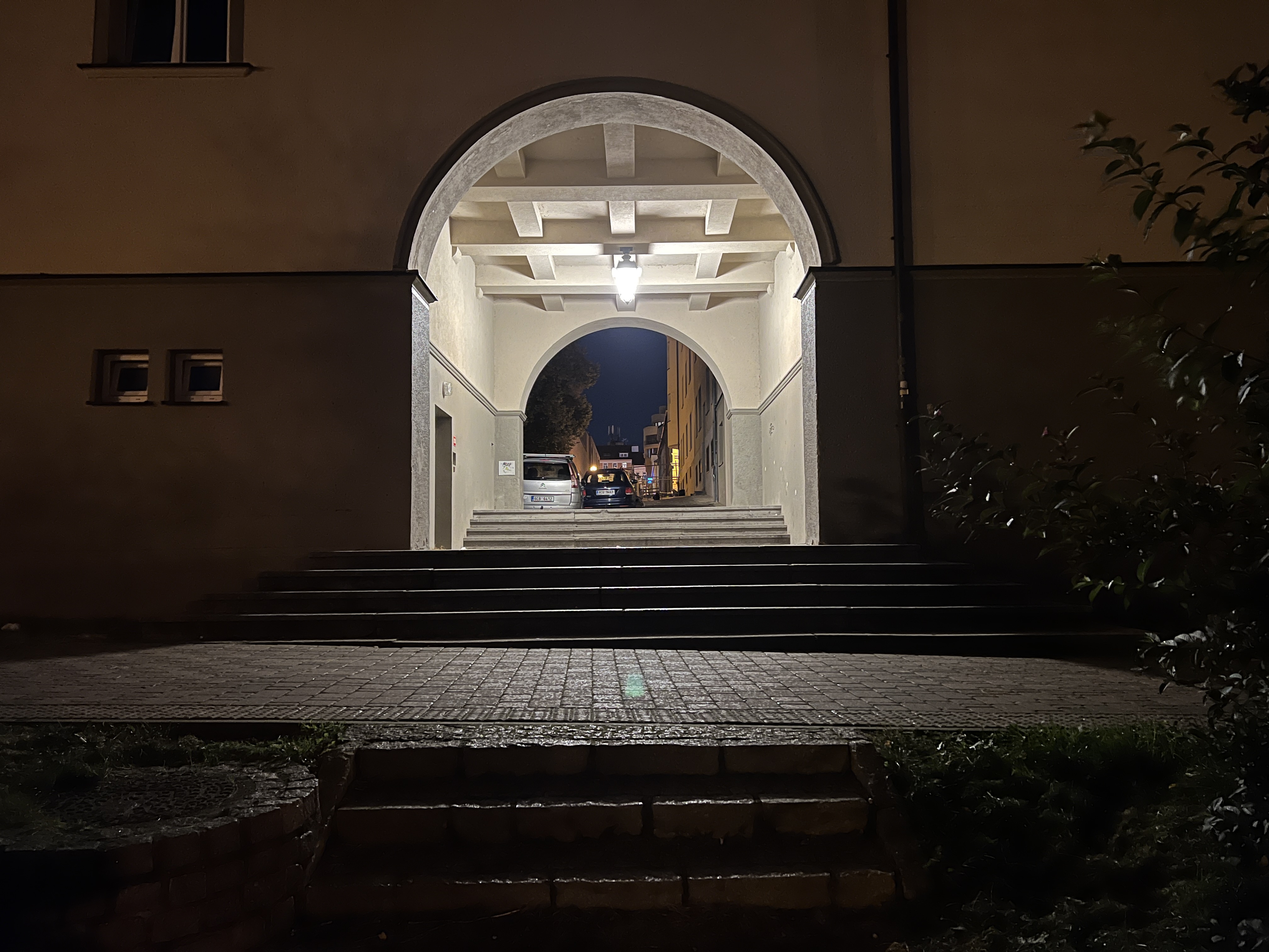 arched passageway at night