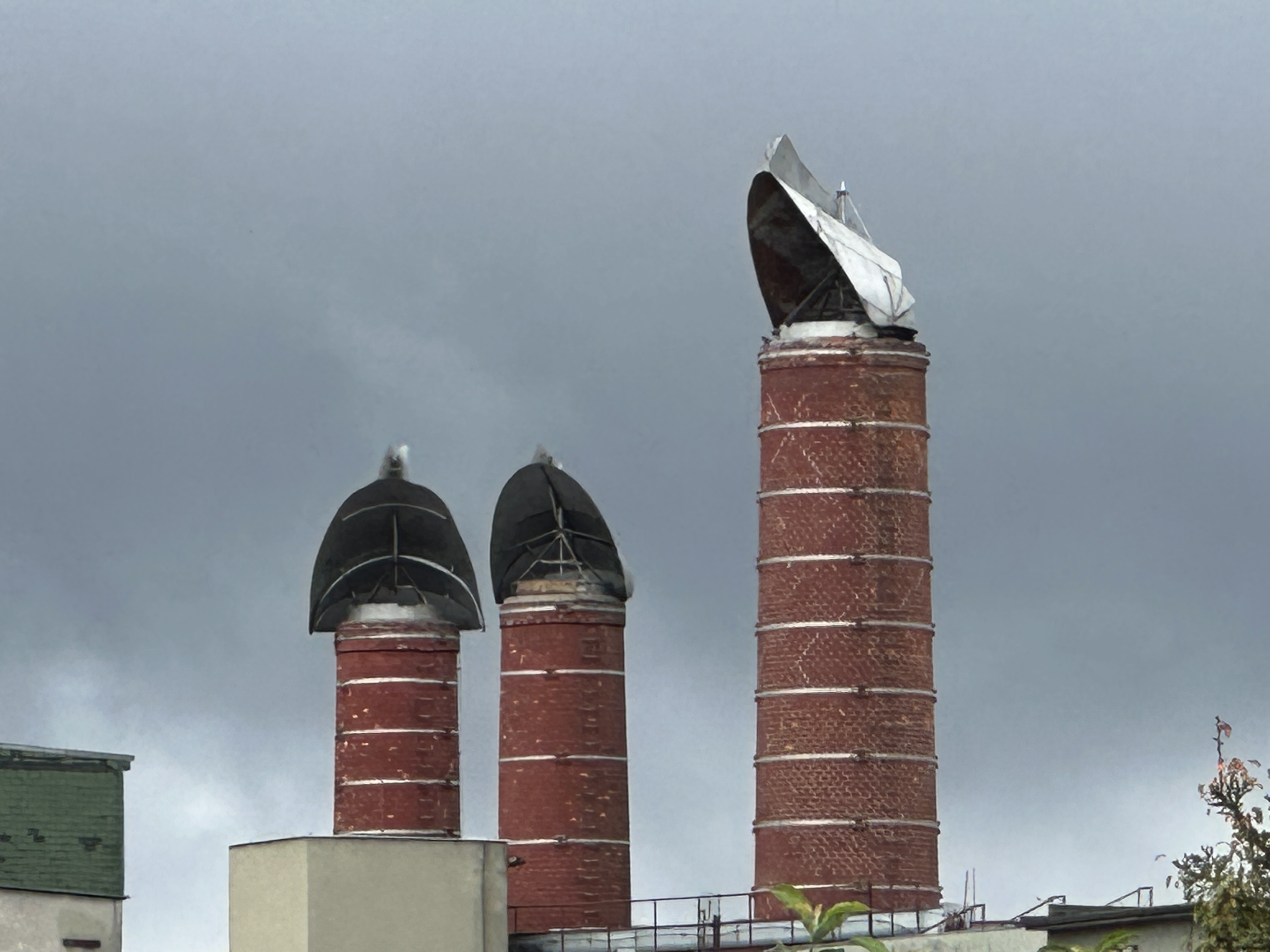 close up red brick chimneys